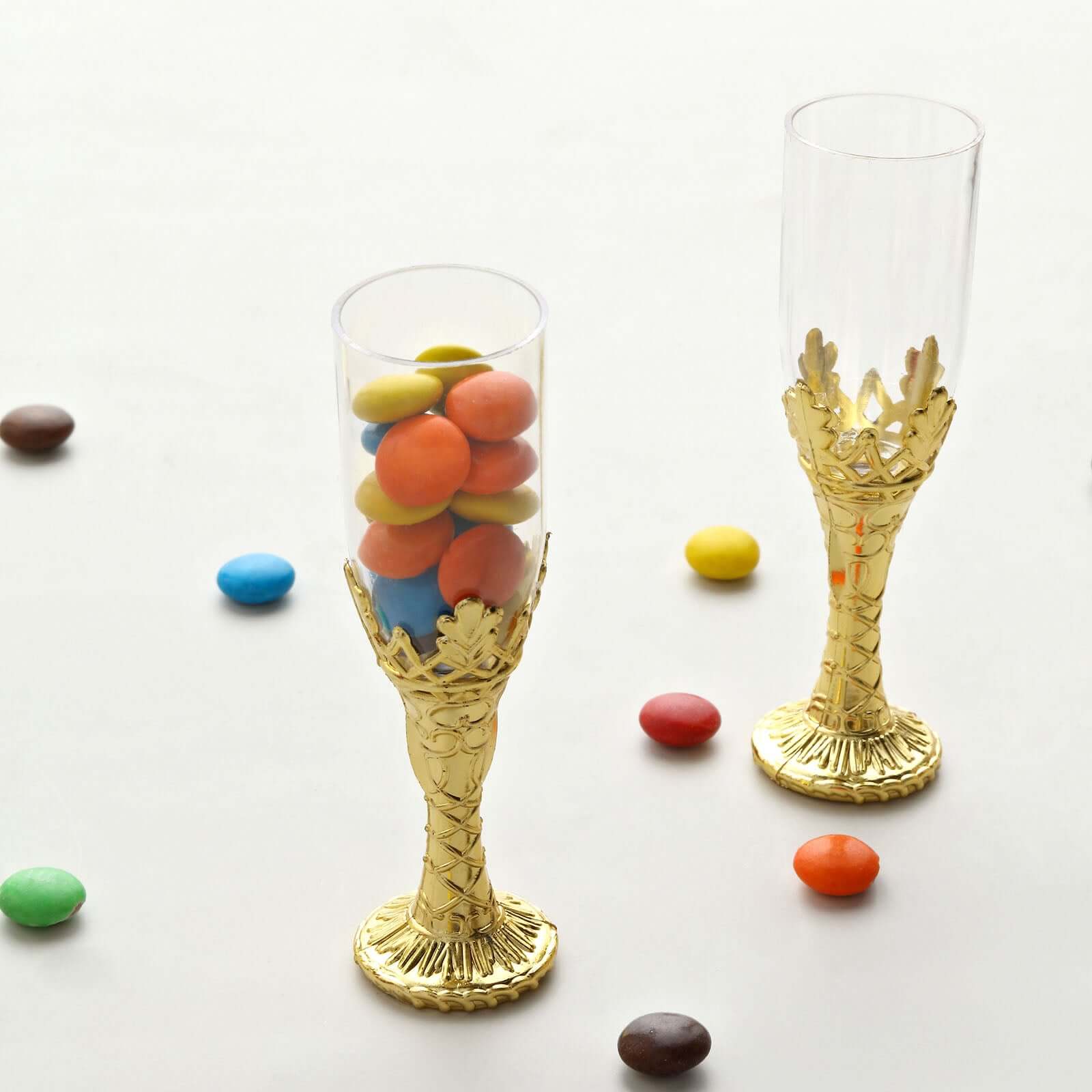12-Pack Clear Gold Plastic Mini Champagne Bottle Style Fillable Candy Treat Favor Boxes