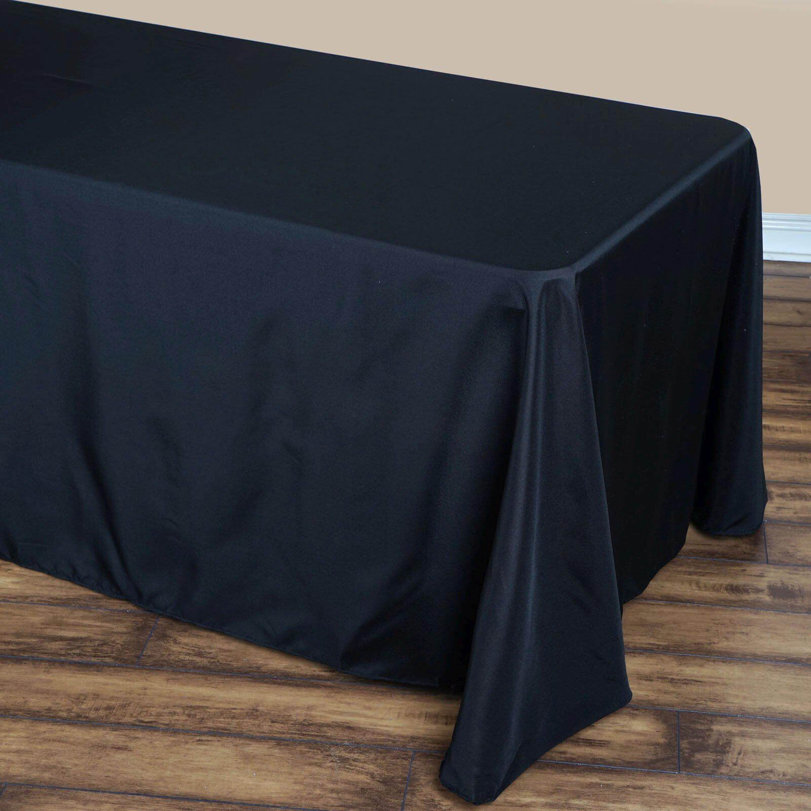 Black Seamless Polyester Rectangle Tablecloth with Rounded Corners, 90x132