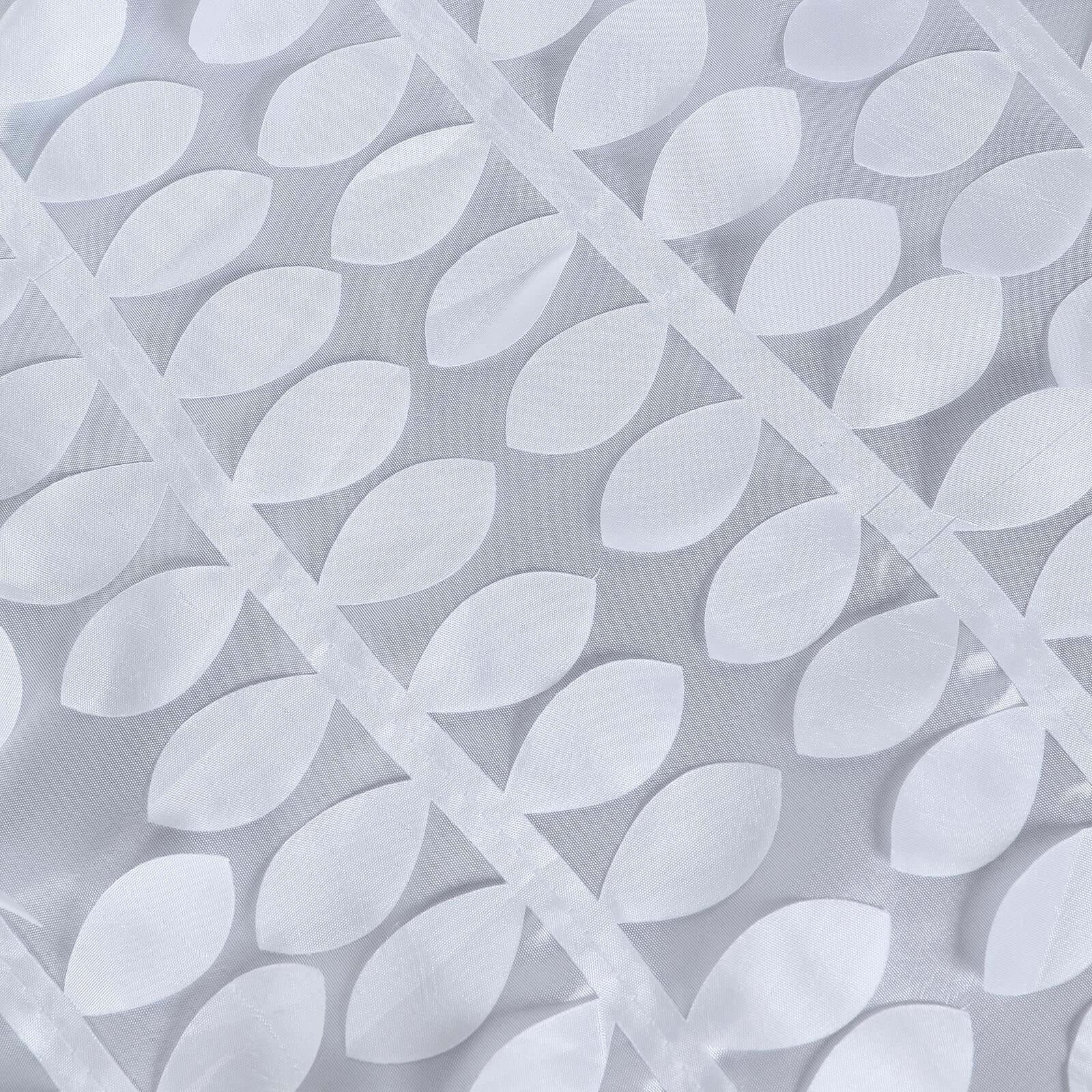 White Taffeta Rectangle Tablecloth 90x132 | 3D Leaf Petal Design for Elegant Weddings & Events