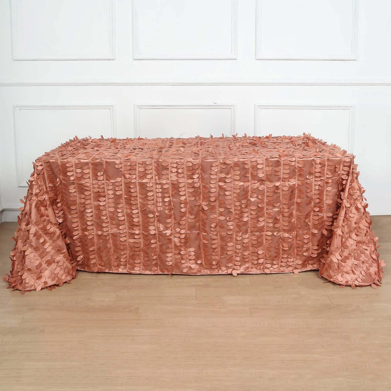 Terracotta (Rust) 90x156 Rectangle Taffeta Tablecloth with 3D Leaf Petal Design