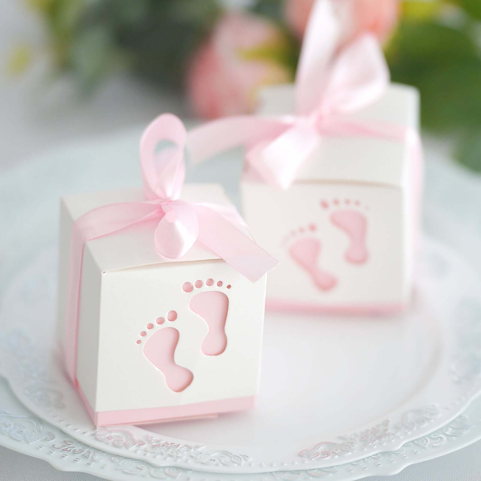 25-Piece Set of Pink Footprint Baby Shower Party Favor Candy Gift Boxes