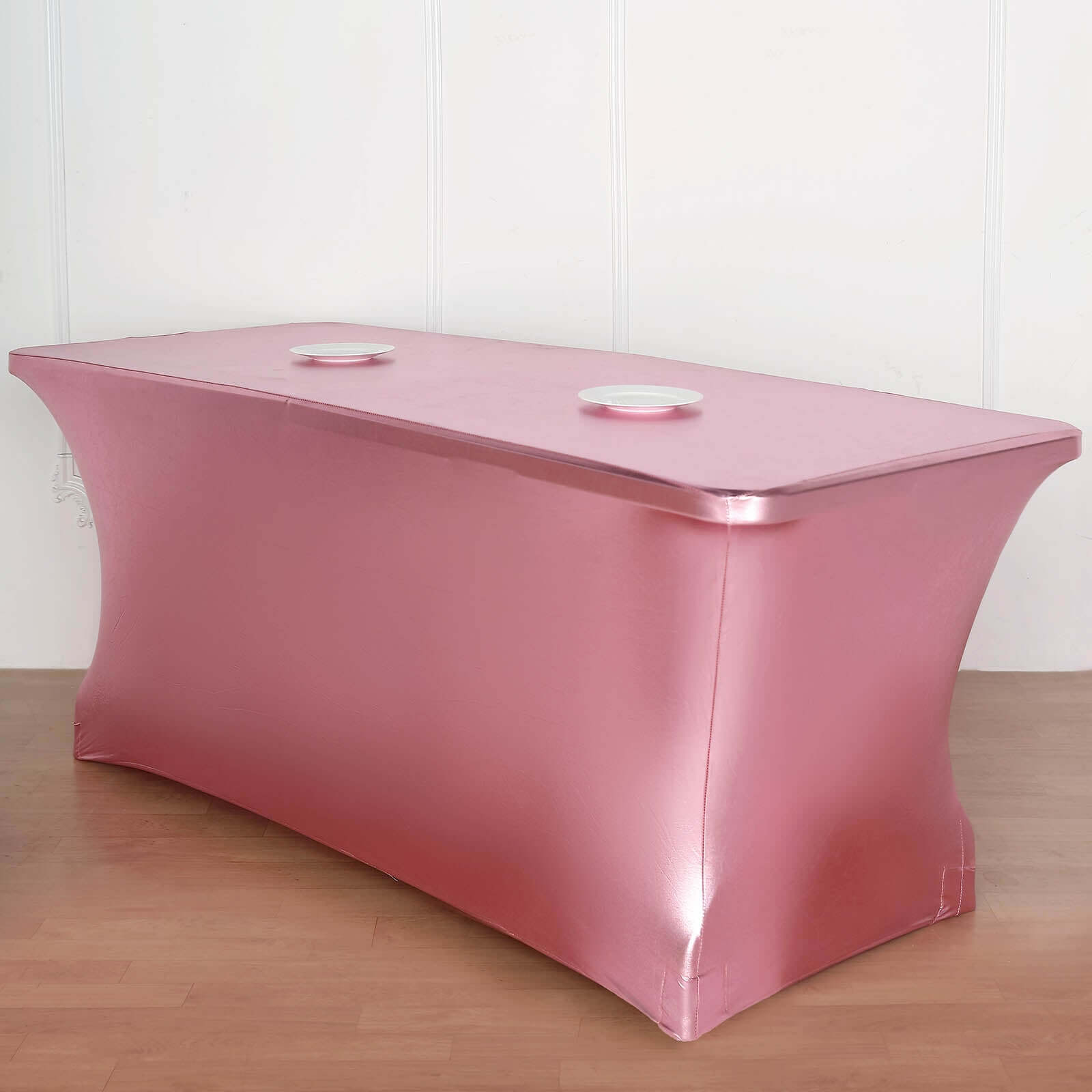 Hot Sale! 4-Way Stretch Metallic Rose Gold Spandex Tablecloth for 6FT Rectangular Tables