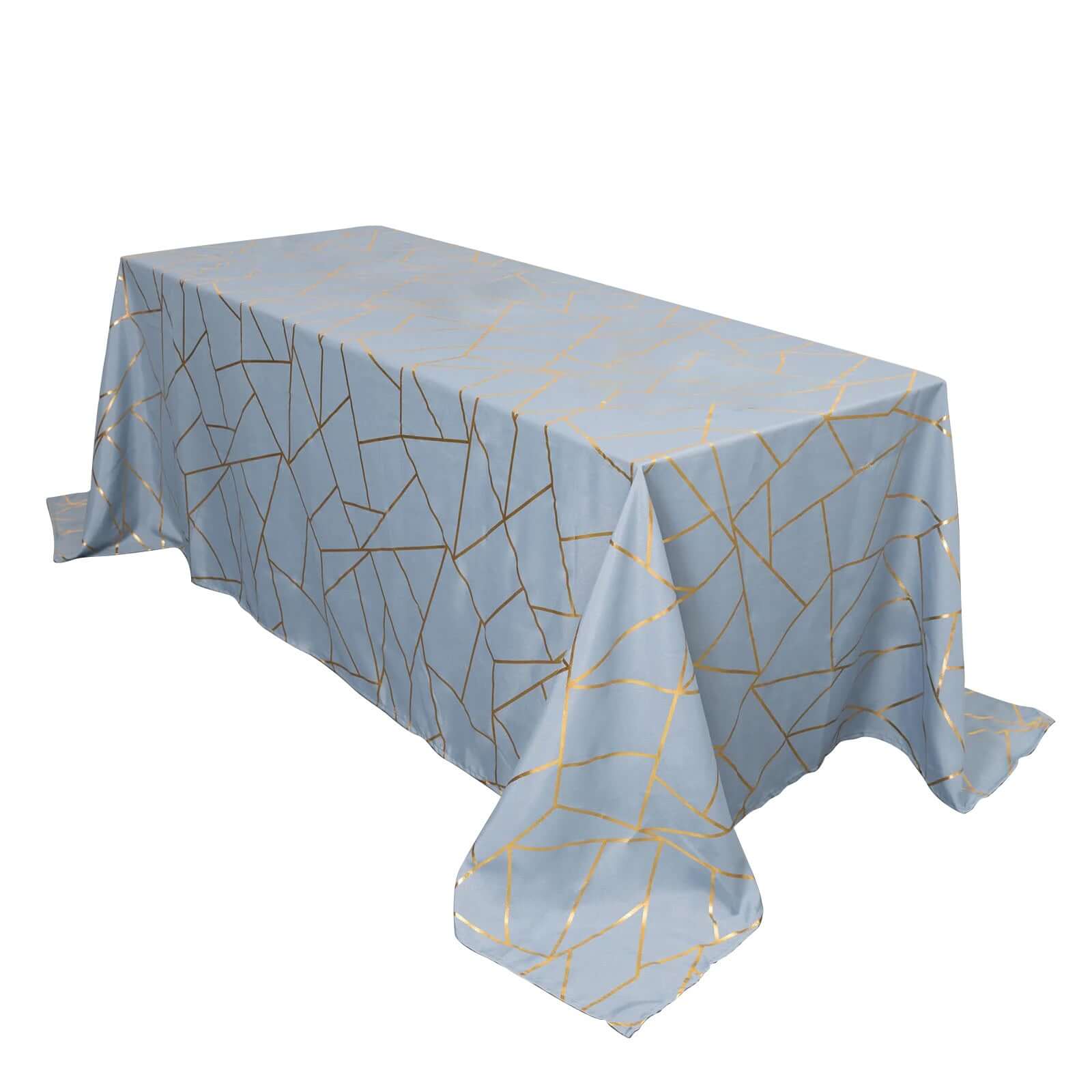 Exclusive! Wrinkle-Resistant Polyester Tablecloth in Dusty Blue with Gold Foil Pattern for Weddings & Events