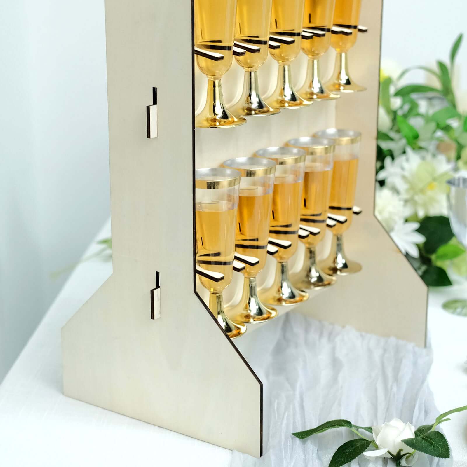 White 3-Tier Wooden Rectangle Floor Standing Champagne Glass Holder for Rustic Events