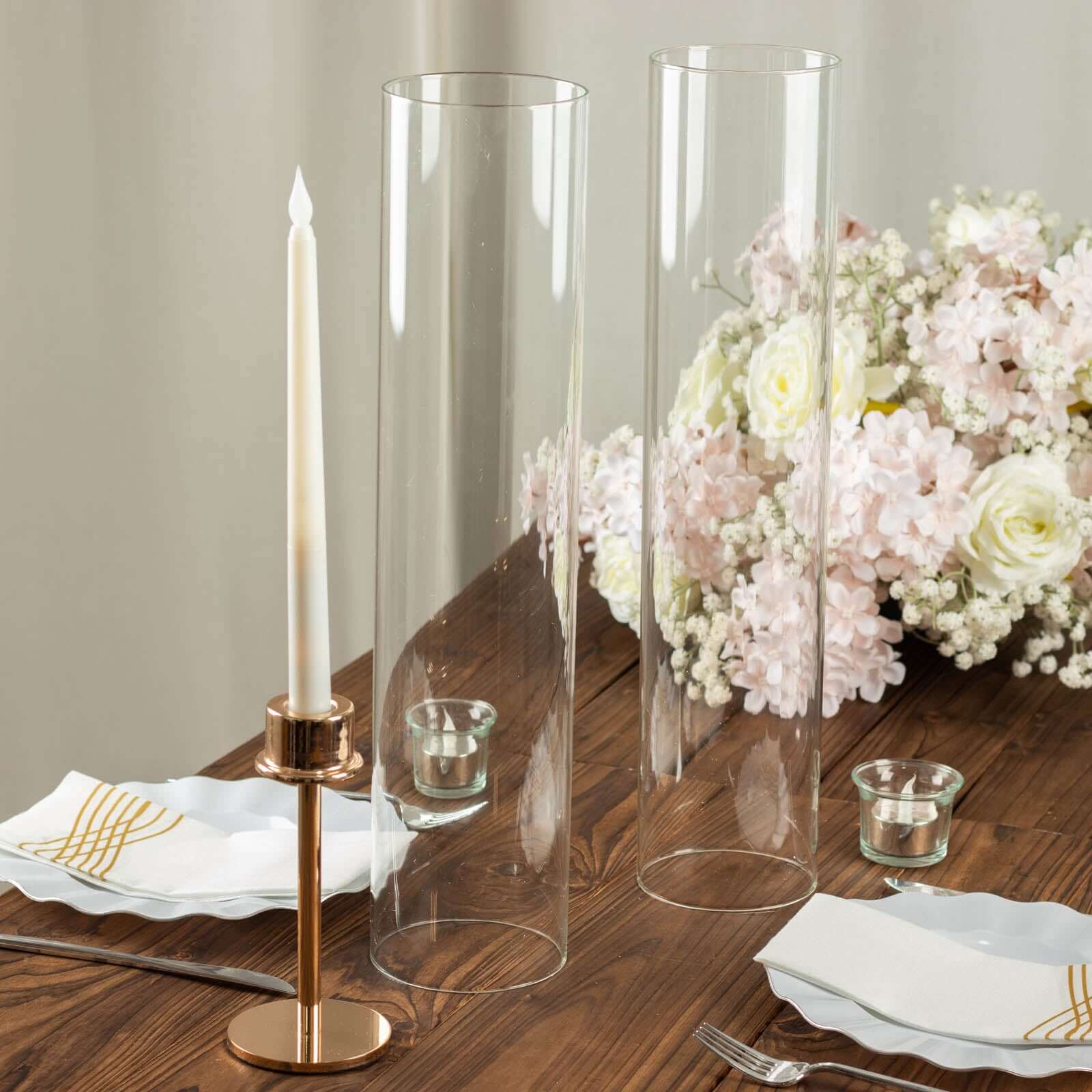 2-Pack 18-Inch Clear Glass Open-End Candelabra Shades for Stylish Table Decor