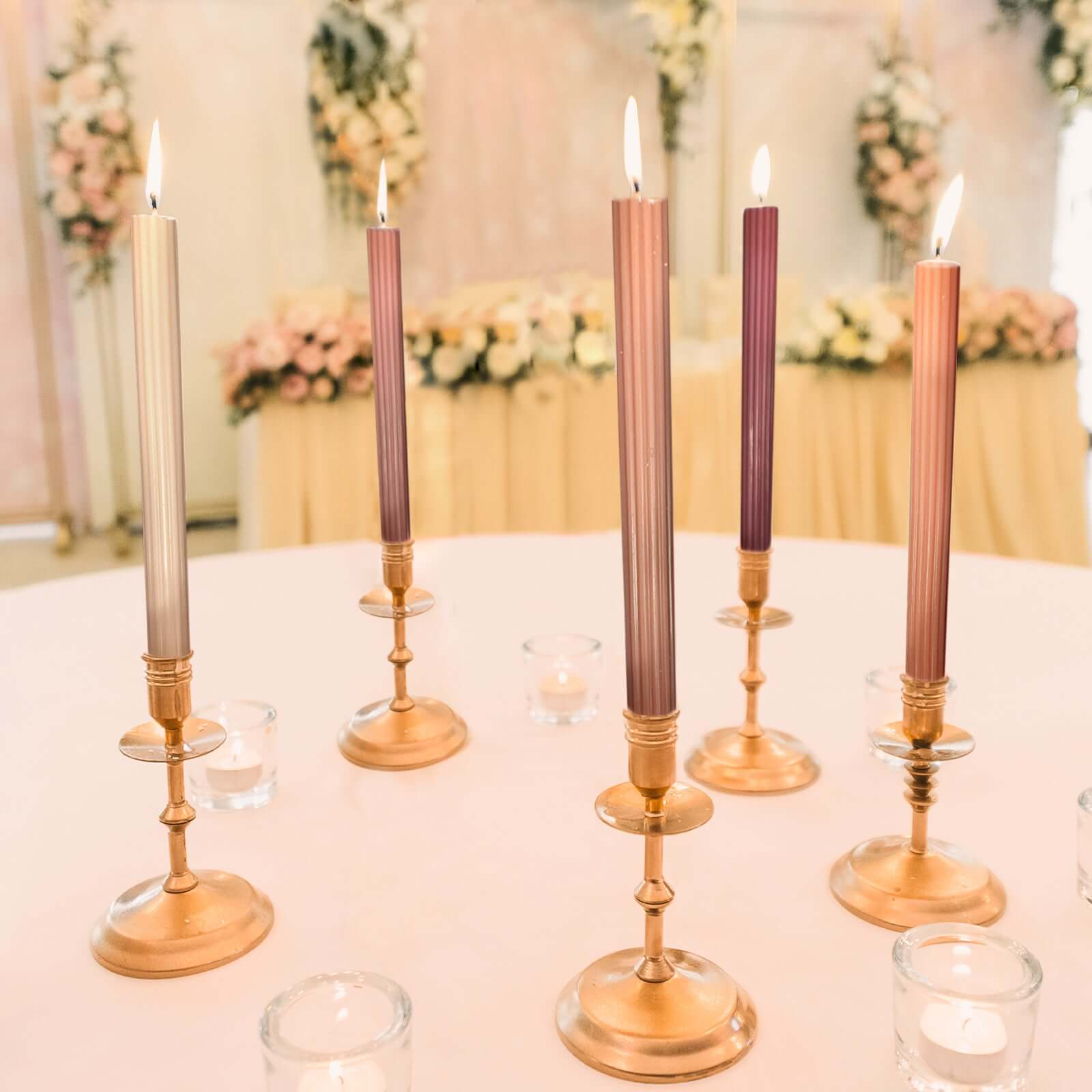 Premium Unscented 5-Pack Taper Candles with Ribbed Wick and Assorted Natural Wax Design, 9 Inches