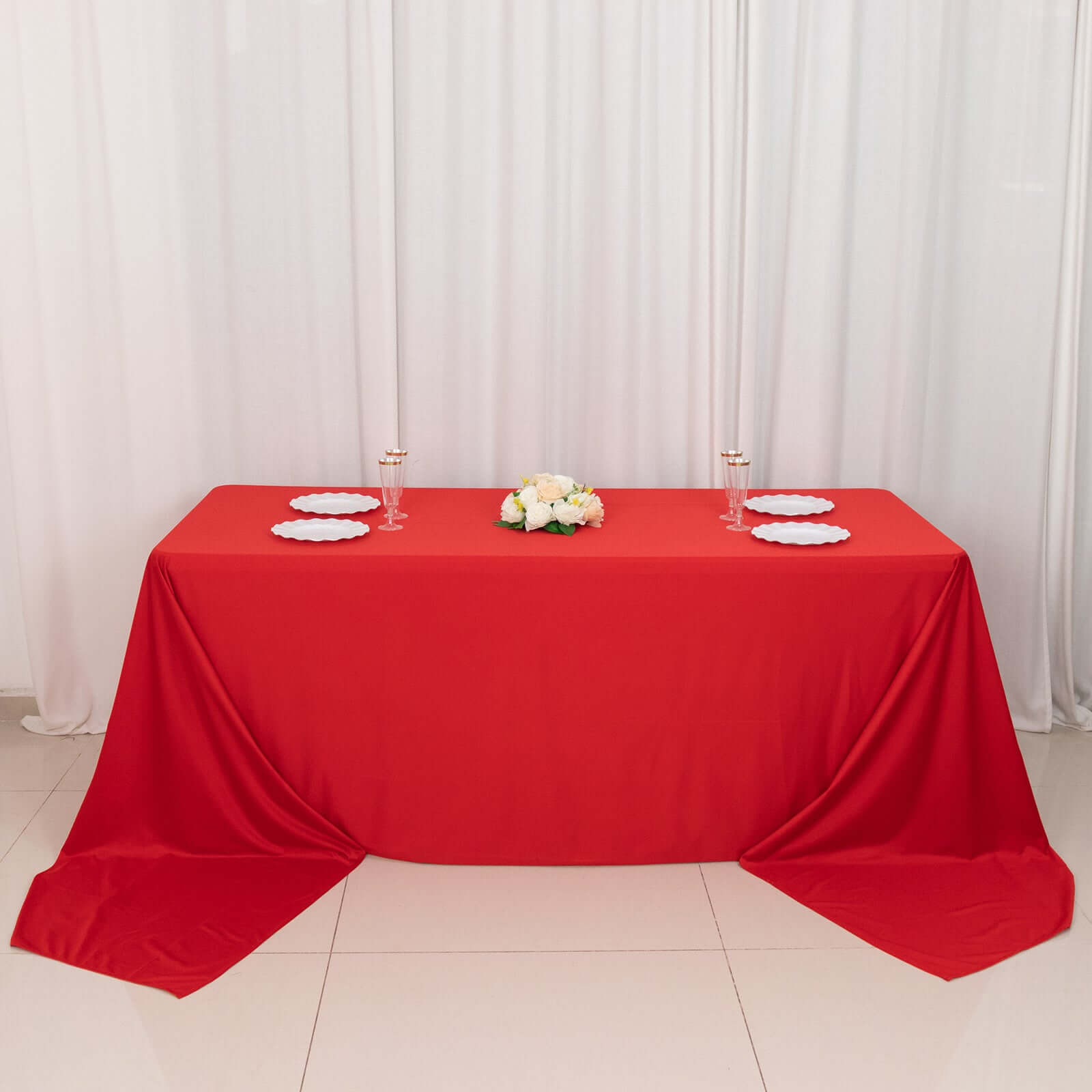 Red Premium Wrinkle-Free, Stain-Resistant Scuba Rectangular 90x156 Tablecloth