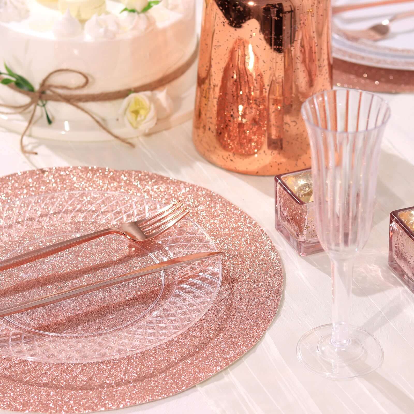 Hot Deal! 6-Pack Rose Gold Glitter Round Non-Slip Placemats, 13" Diameter
