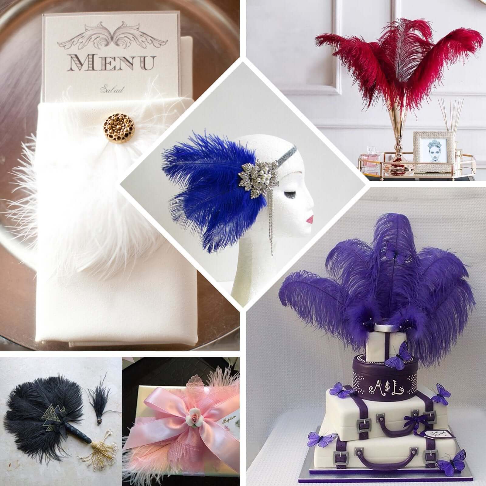 12-Piece Set of 13 - 15 Inch Navy Blue Authentic Ostrich Feathers for DIY Centerpieces