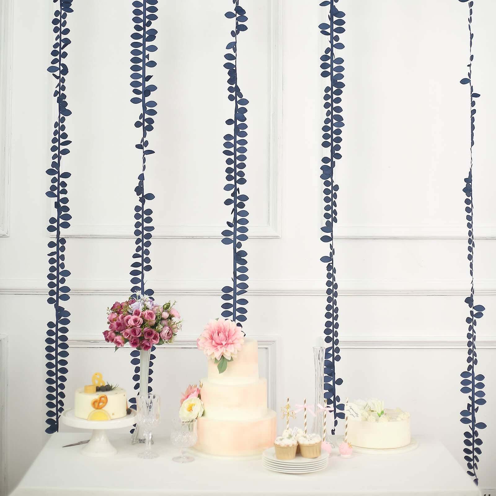 Navy Blue Taffeta Ribbon Sash with 4 - Leaf Petal Design, 50ft - Ideal for Decor