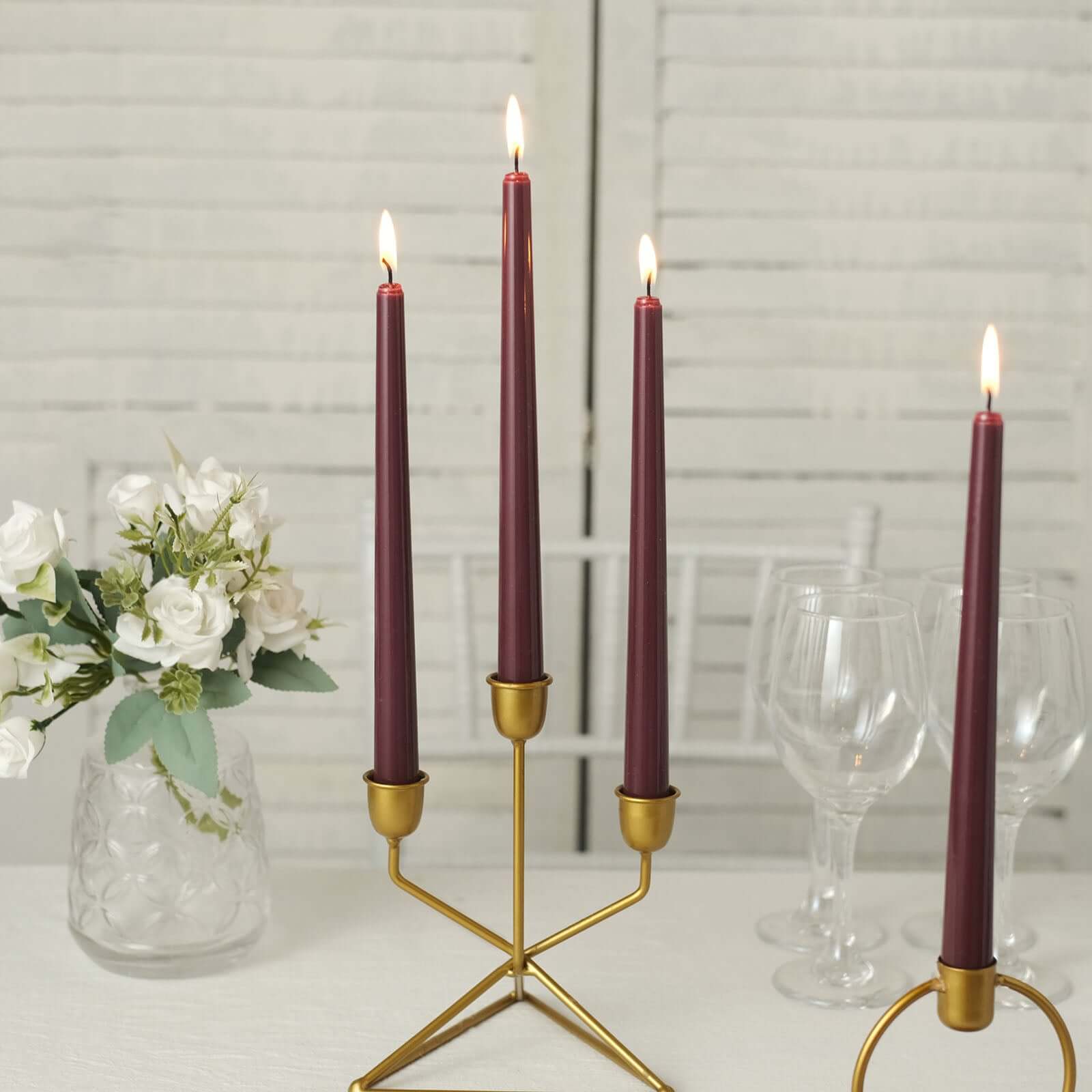 Premium 12-Pack Unscented Burgundy Taper Candles for Elegant Settings - 10 Inches