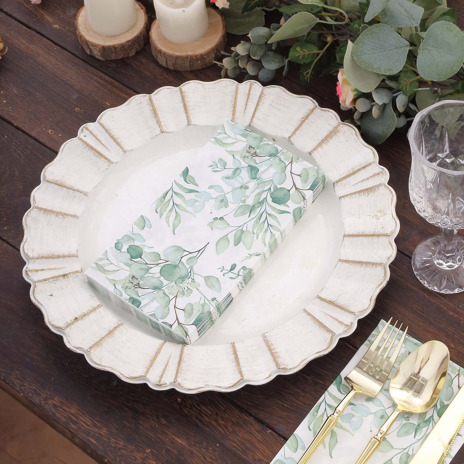 Hot! 20-Pack 2-Ply Green Paper Dinner Napkins with Eucalyptus Leaf Print - Stylish Boho Napkins for Events