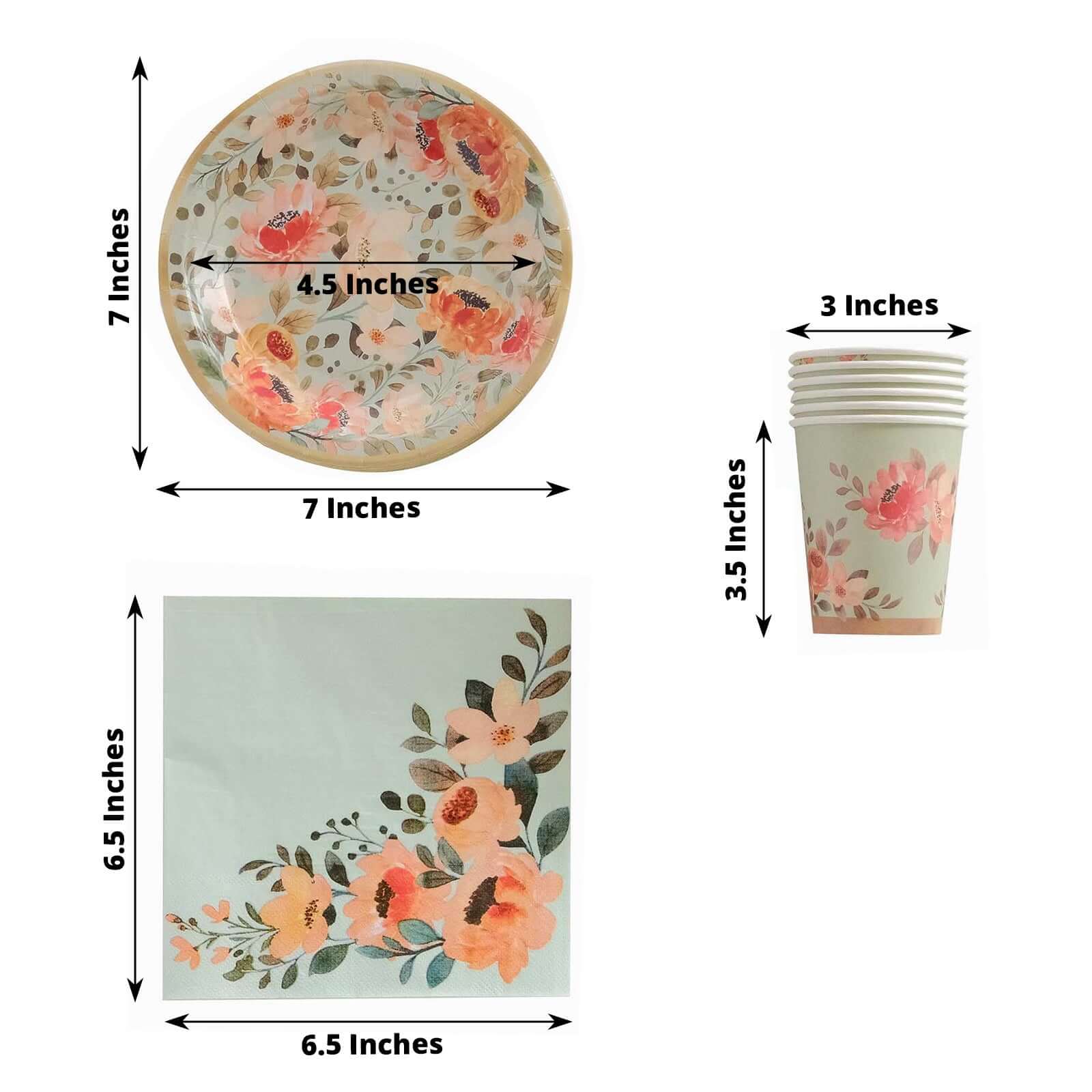 72-Piece Disposable Paper Dinnerware Set with Pink Floral and Sage Green Design
