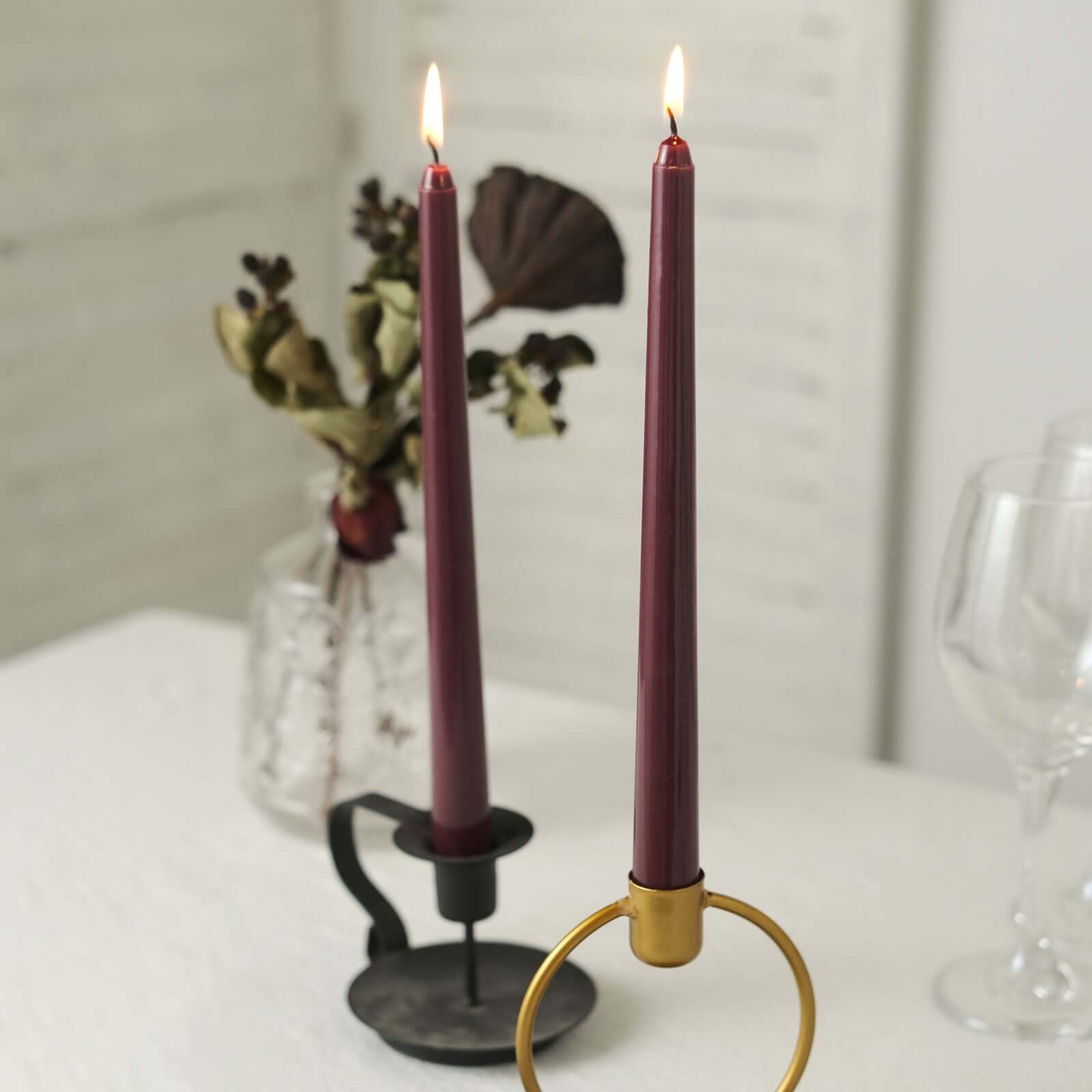 Premium 12-Pack Unscented Burgundy Taper Candles for Elegant Settings - 10 Inches