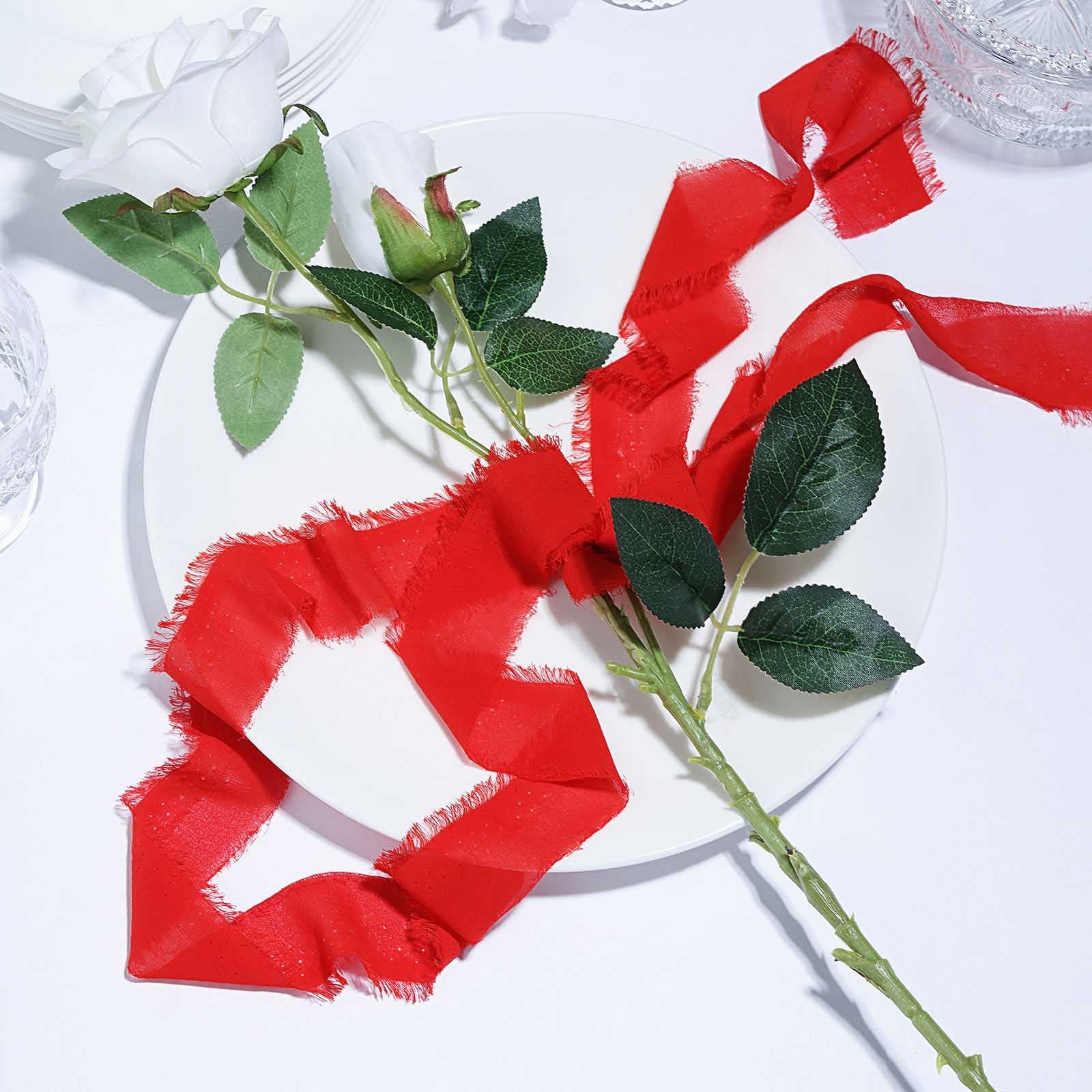2-Pack Special Offer: 6-Yard Red Silk-Like Chiffon Linen Ribbon Rolls for Gift Wrapping & Decor