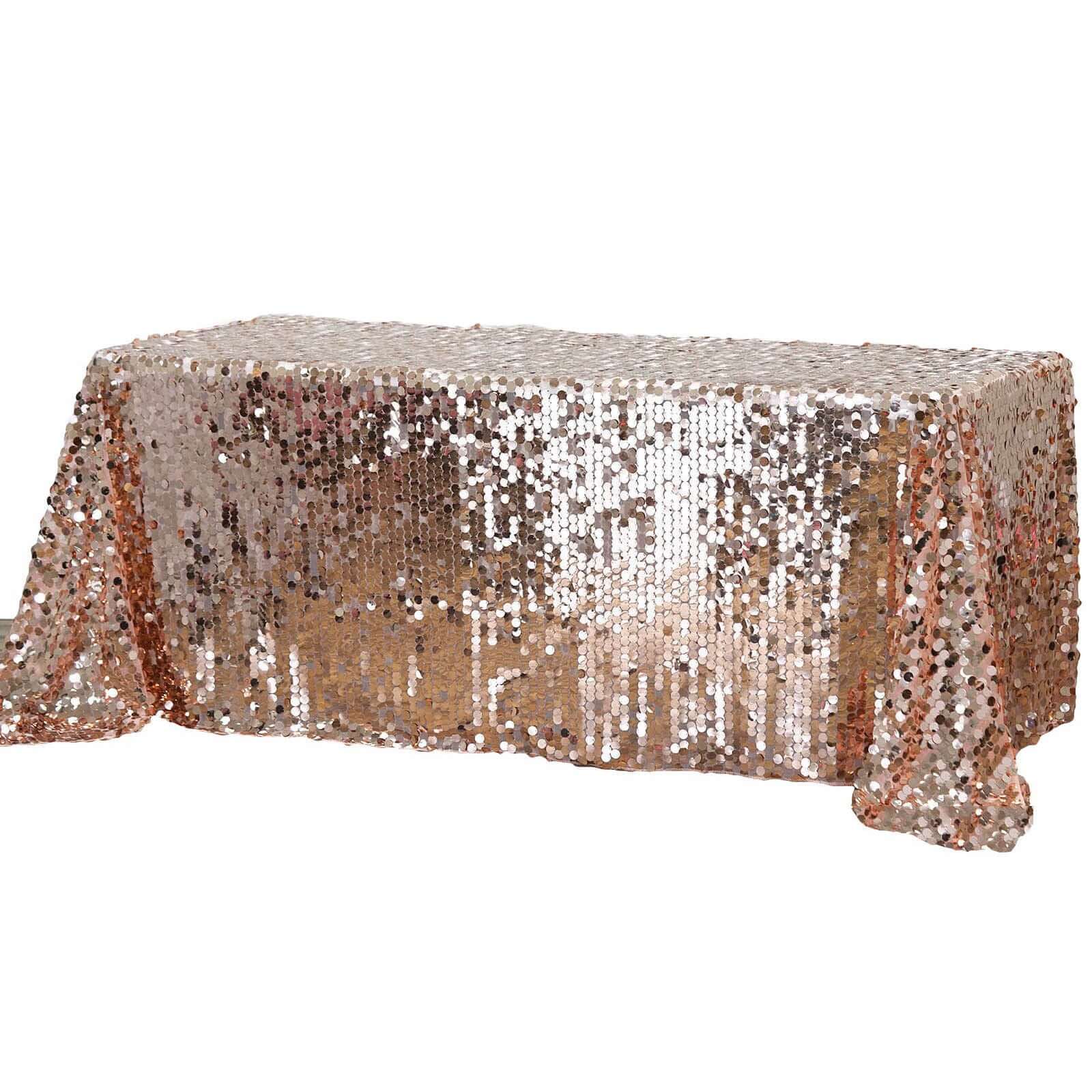 Rose Gold Seamless 90x156 Rectangle Sequin Tablecloth for Special Events