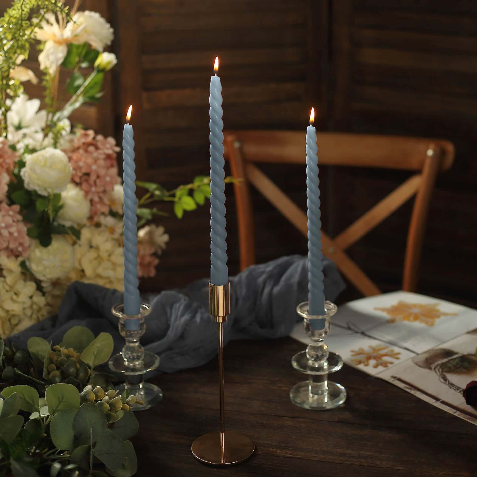 Hot Deal! 12-Pack Premium Unscented Dusty Blue Spiral Taper Candles, 11.25