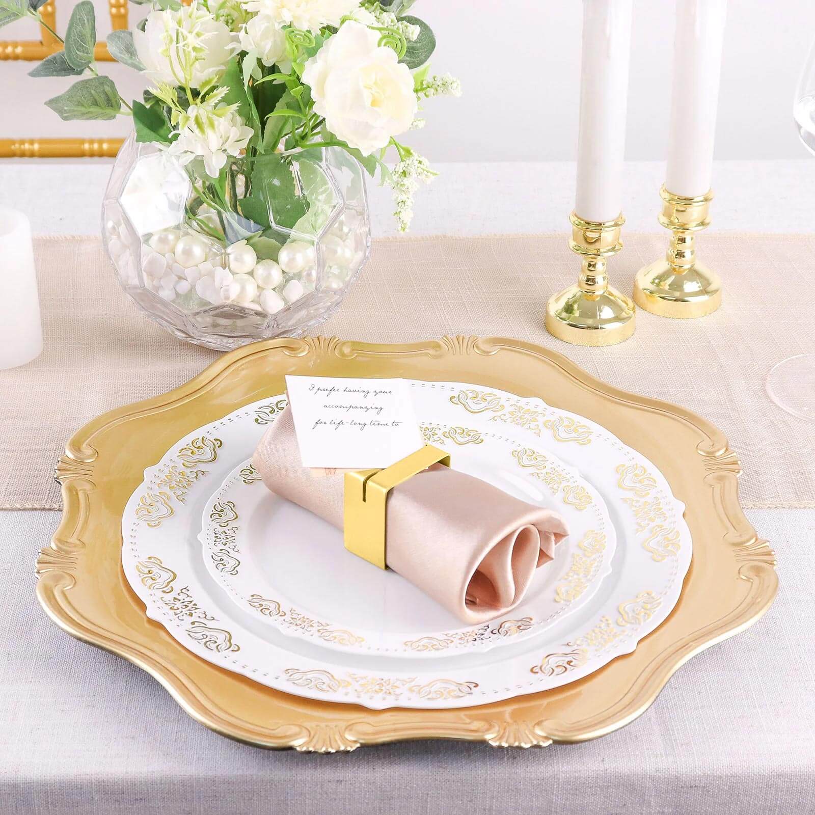 4-Pack Modern Matte Gold Metal Square Napkin Rings with Place Card Holder - Ideal for Events