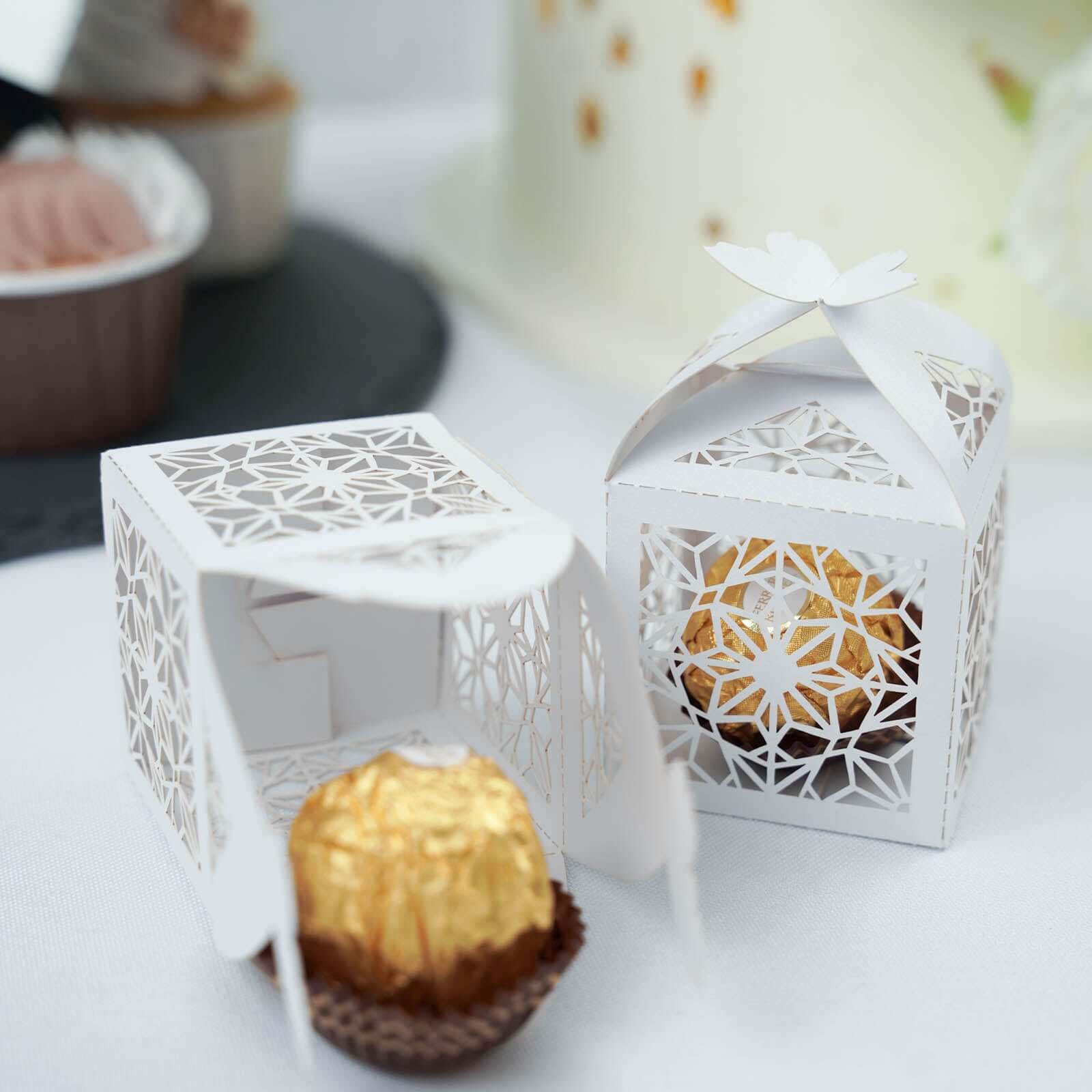 Get 25-Pack White Butterfly Top Laser-Cut Lace Candy Gift Favor Boxes Now