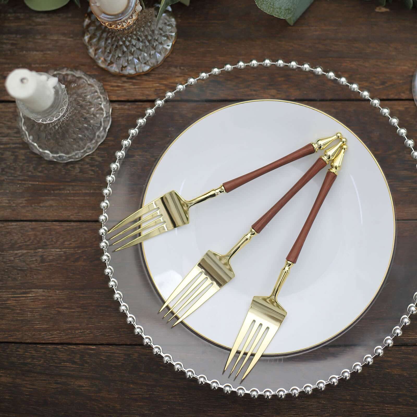Hot Deal! 24-Pack Gold/Brown European Style Disposable Dinner Forks with Roman Column Handles