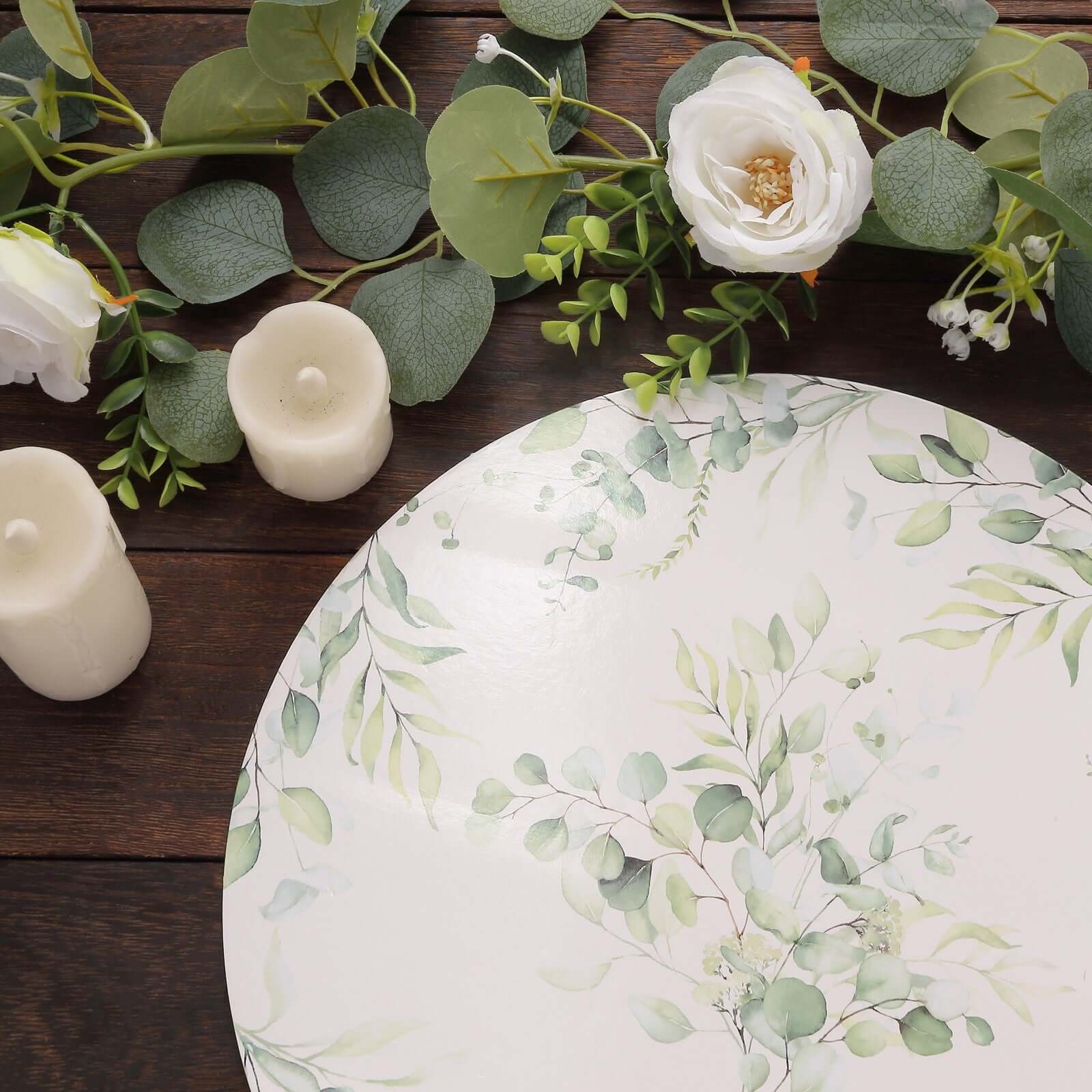 Hot Deal! 6-Pack 13-Inch Disposable Charger Plates with Eucalyptus Leaves Print, 700GSM Floral Paper Chargers