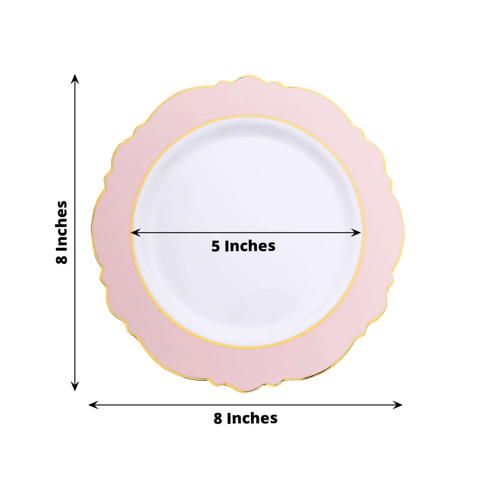 10-Pack Disposable White Plastic Dessert Plates with Blush Blossom & Gold Edging