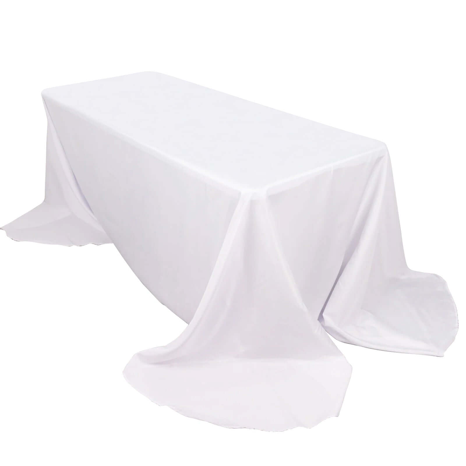 White 90x156 Polyester Rectangle Tablecloth with Rounded Corners for Elegant Events