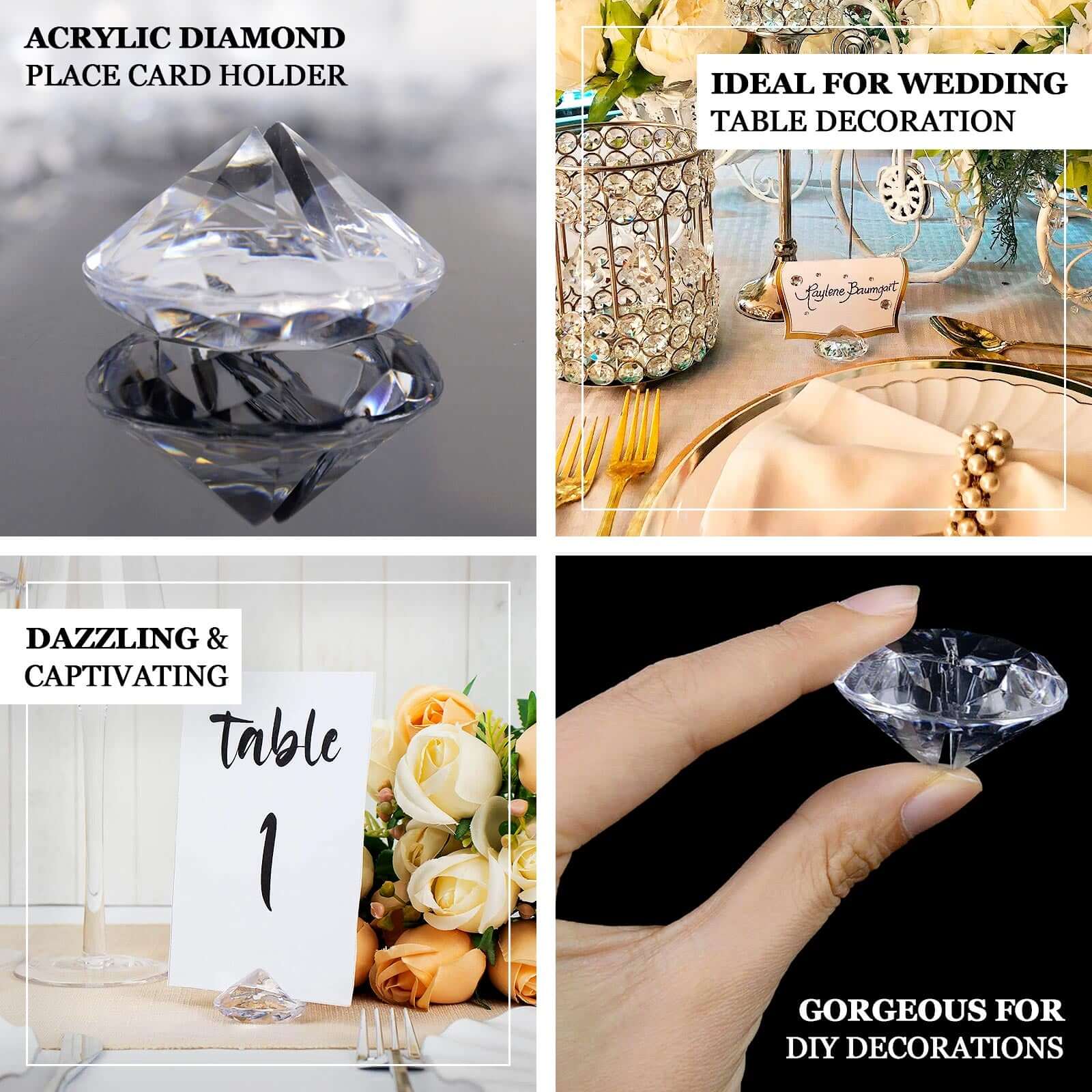10-Pack Clear Plastic Diamond Shaped Card Holder Stands for Wedding Table Decor