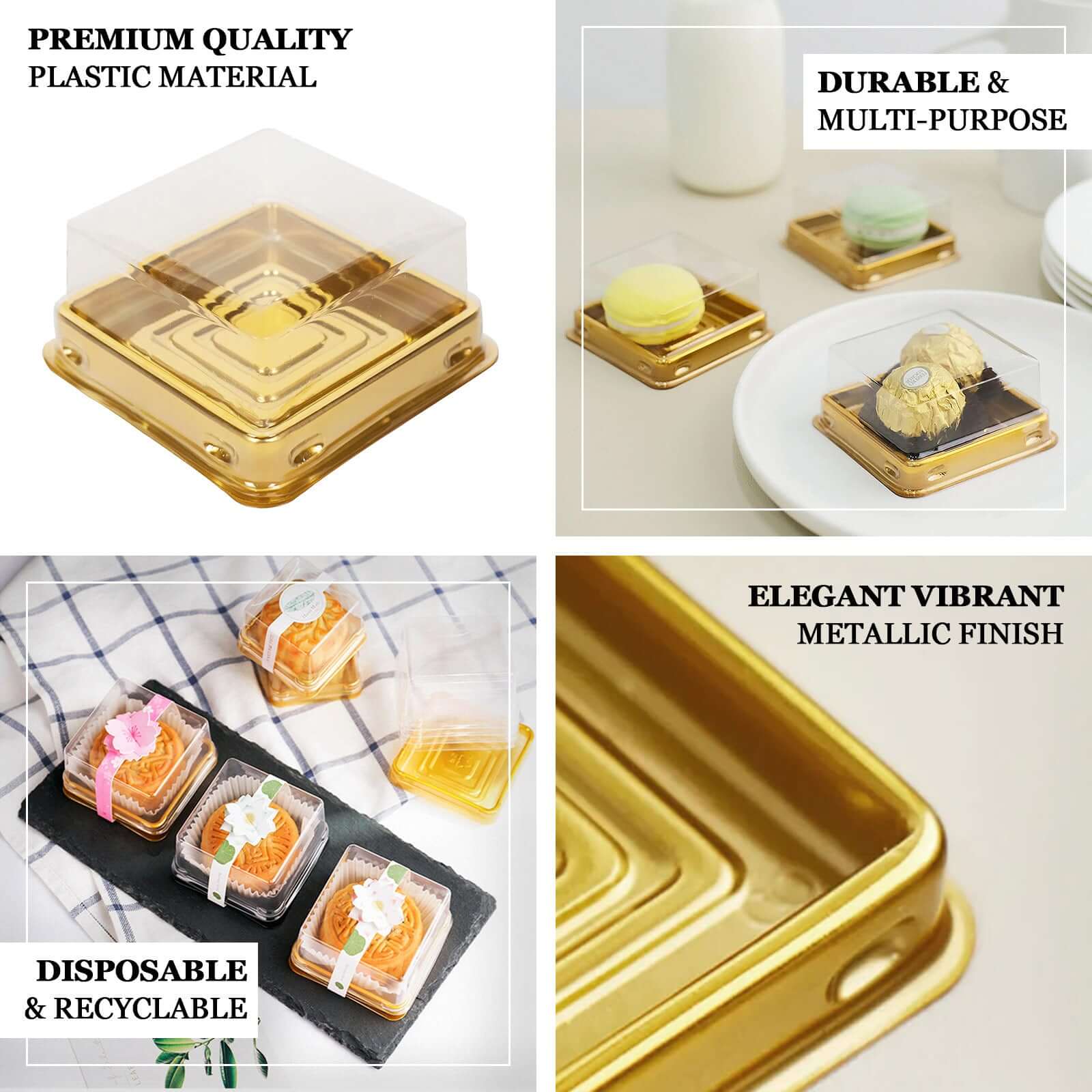 Hot Deal! 50-Pack Plastic Square Party Favor Containers in Gold and Clear for Cupcakes and Desserts