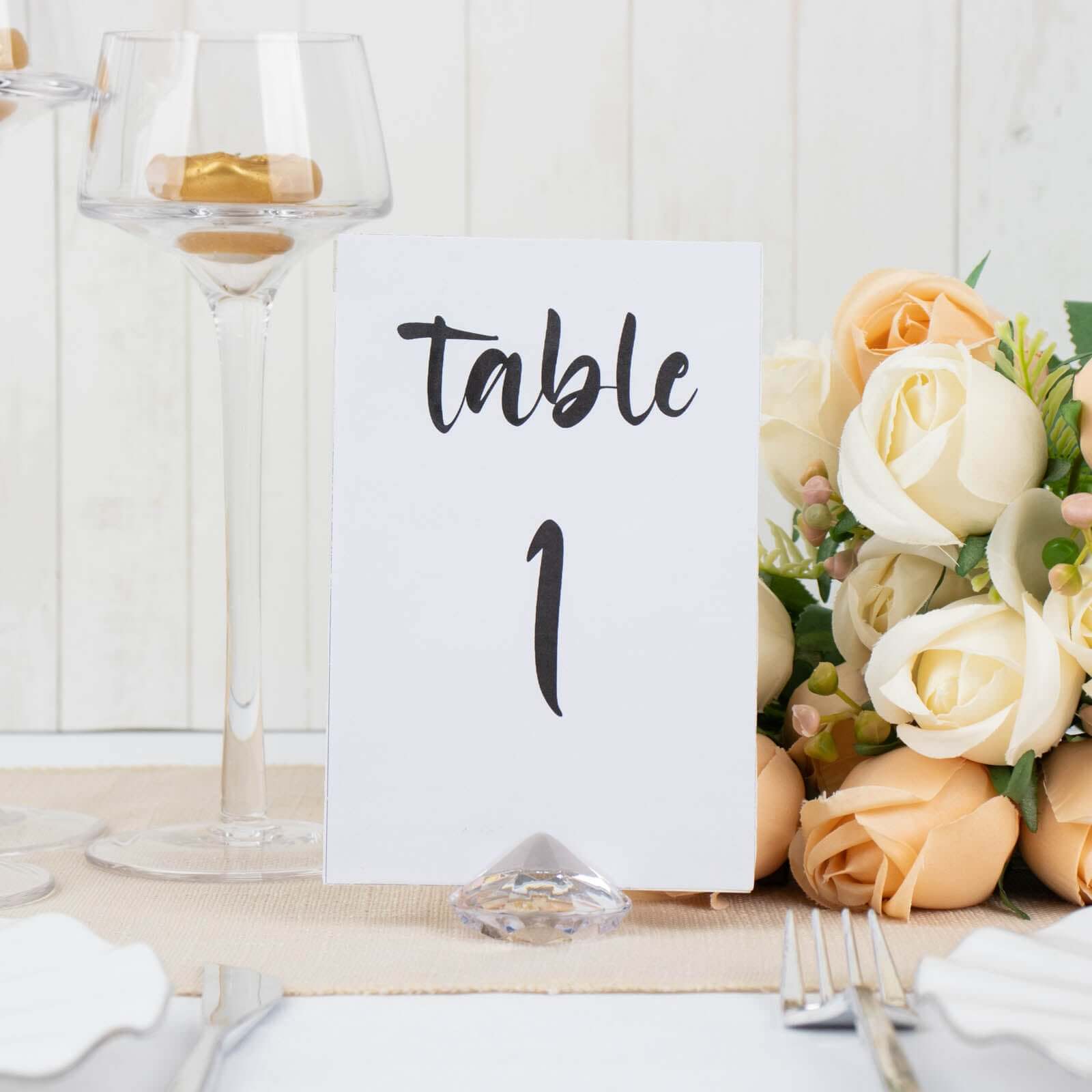 10-Pack Clear Plastic Diamond Shaped Card Holder Stands for Wedding Table Decor