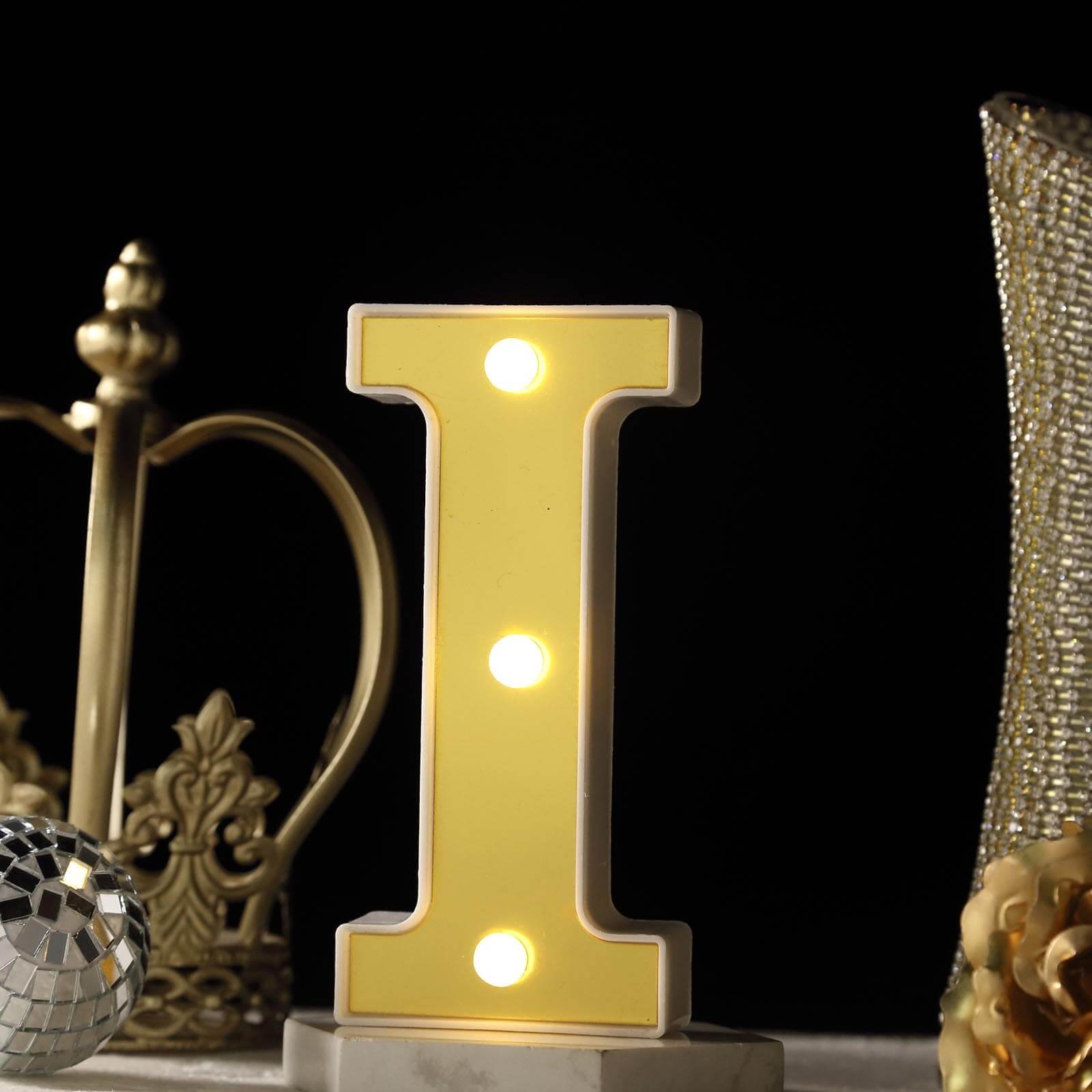 Chic 3D Gold Marquee Letter I with 3 Warm White LED Lights for Event Decor 6'