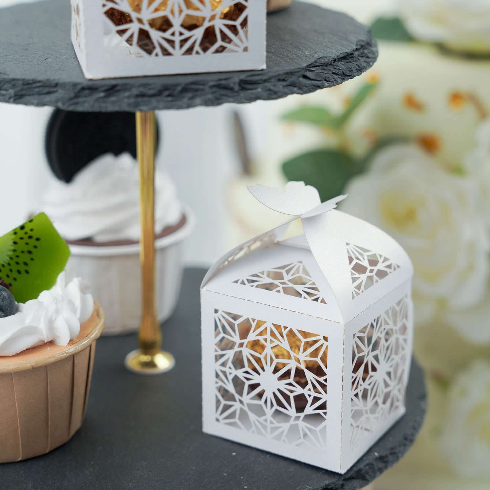 Get 25-Pack White Butterfly Top Laser-Cut Lace Candy Gift Favor Boxes Now