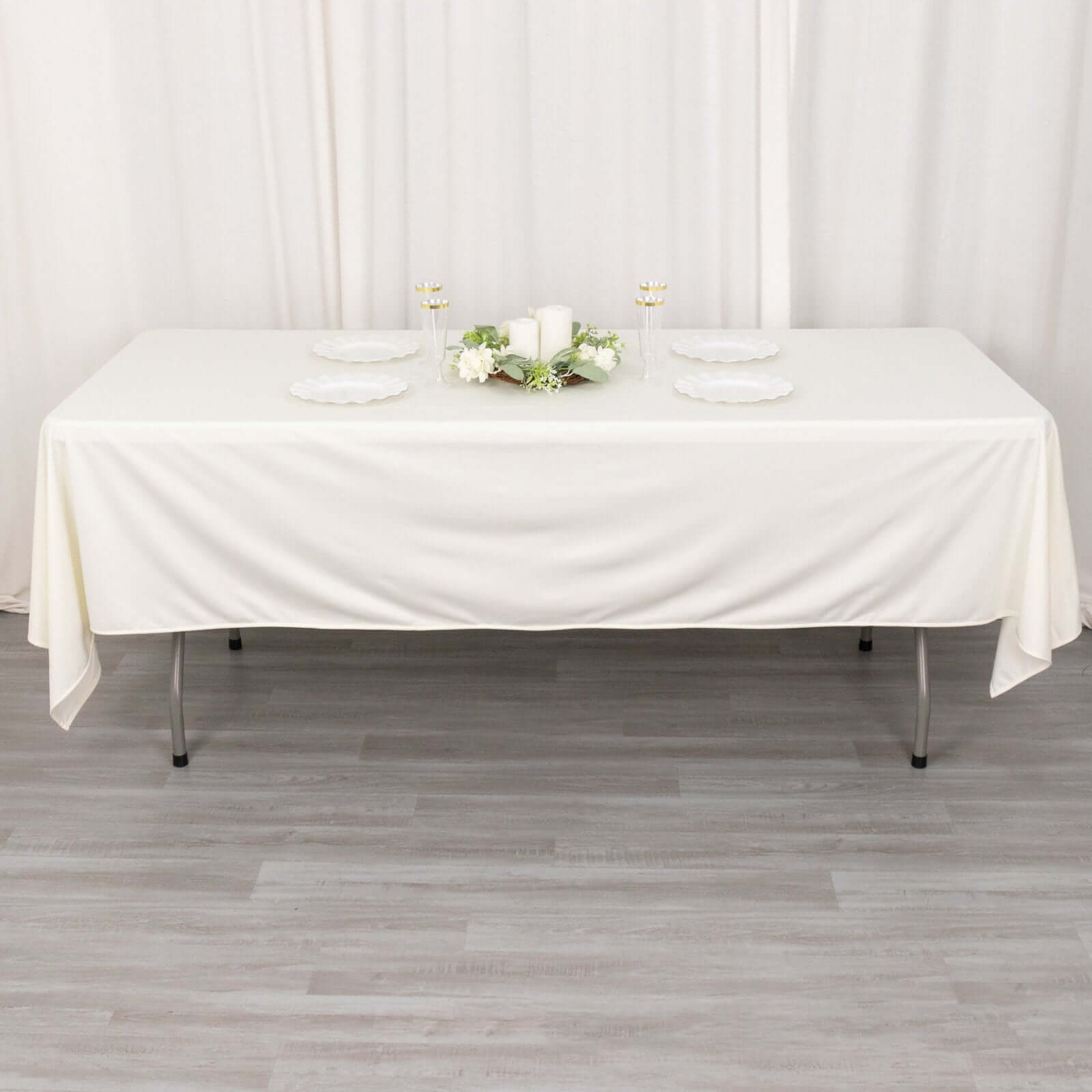 Ivory Premium Scuba 60x102 Wrinkle-Free & Stain-Resistant Rectangular Tablecloth - Ideal for Events