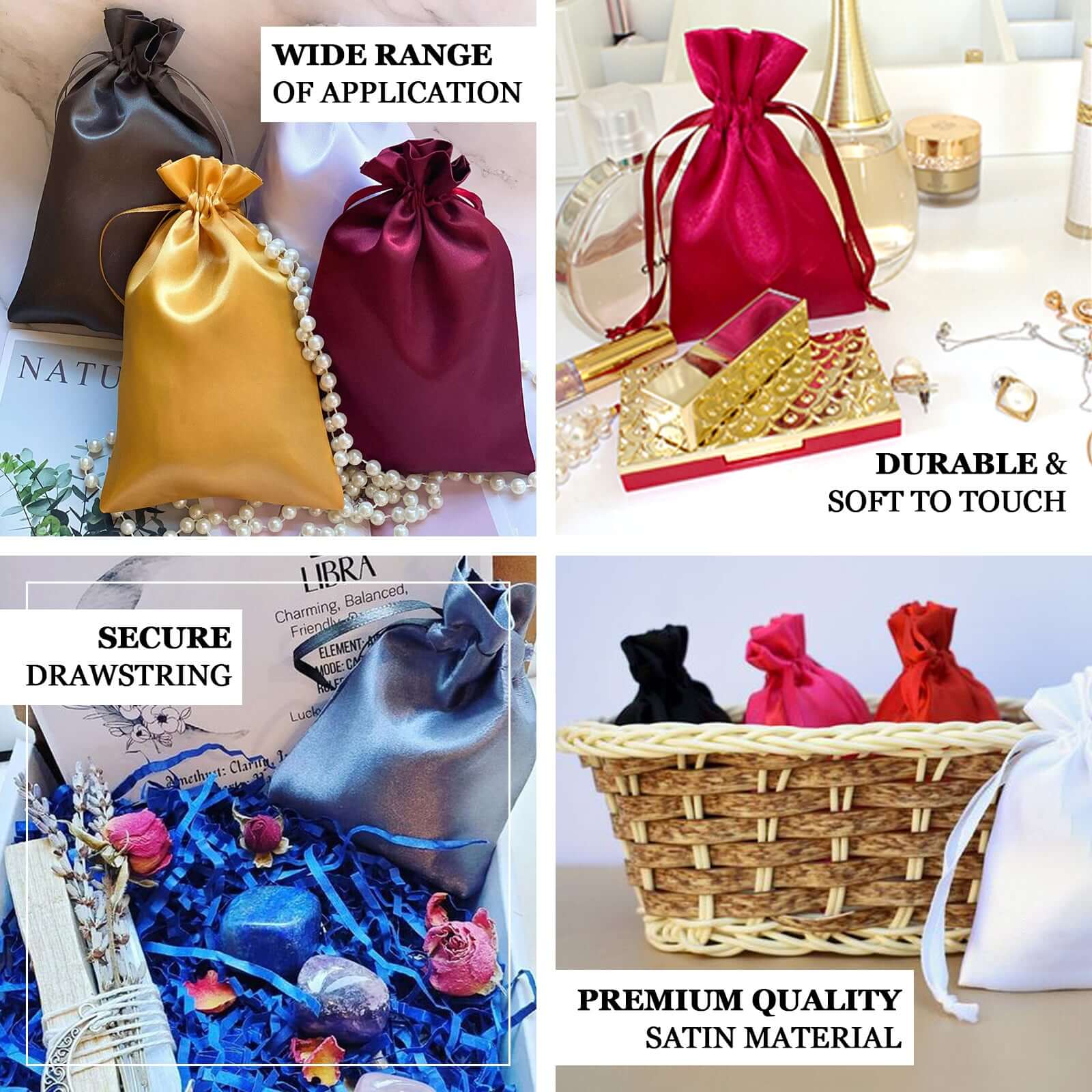 12-Piece Set of 6x9 Antique Gold Satin Drawstring Wedding Favor Gift Bags