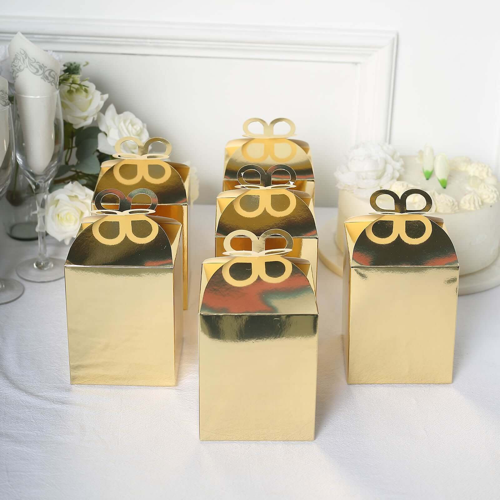 25-Pack Premium Metallic Gold Foil Butterfly Top Party Favor Boxes, Ideal for Gifts