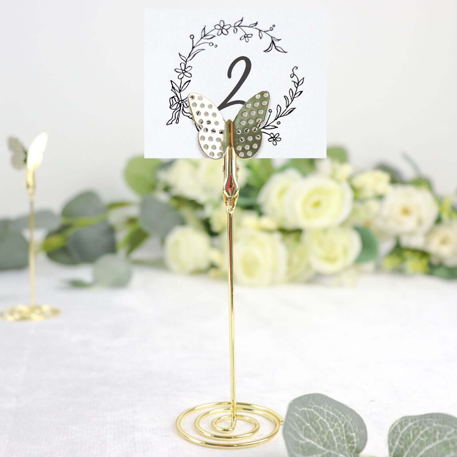 5-Pack Gold Metal Place Card Holders - Modern Table Stands with Butterfly Clips