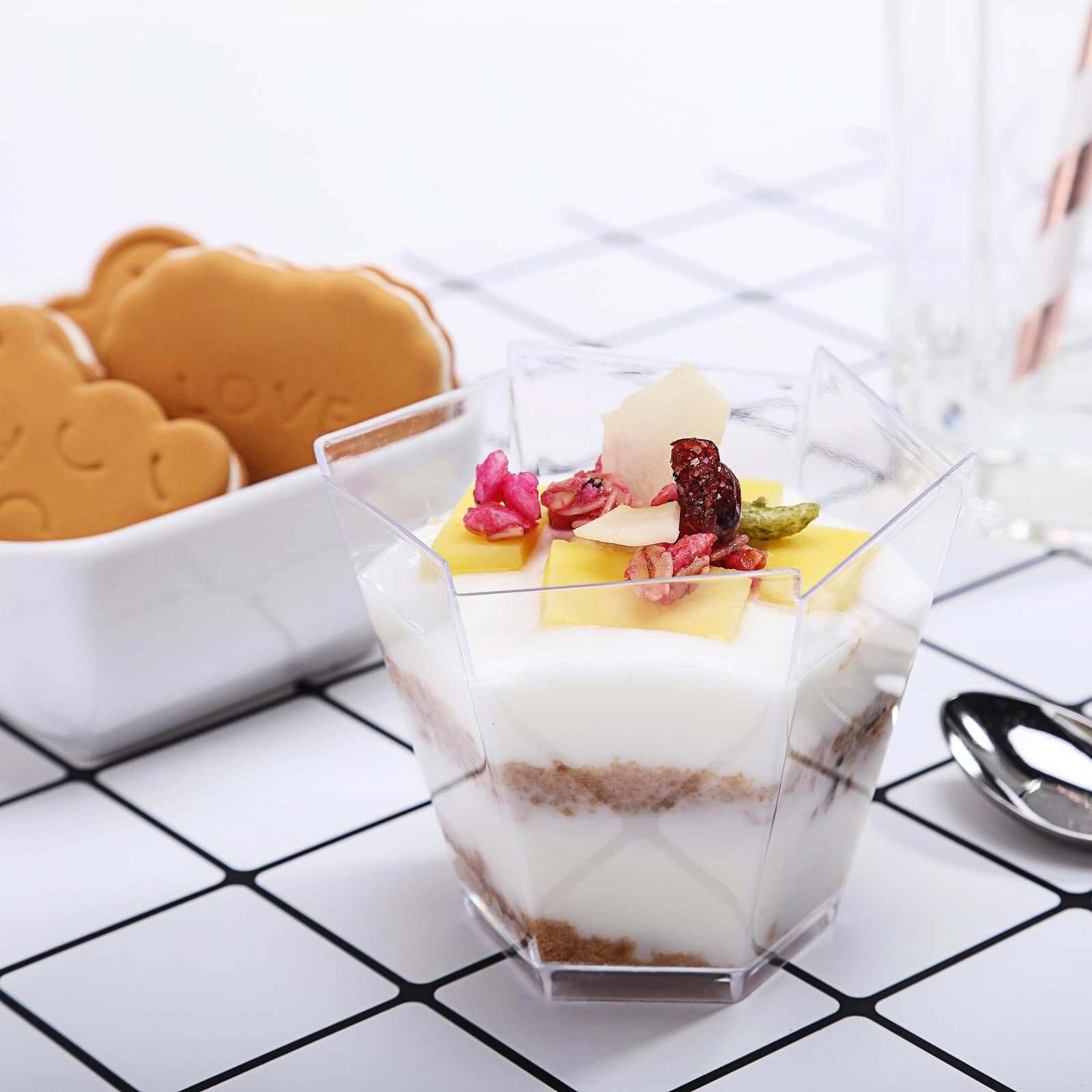 12-Piece Set of Lightweight, Disposable 3oz Clear Wavy Hexagon Plastic Dessert Cups