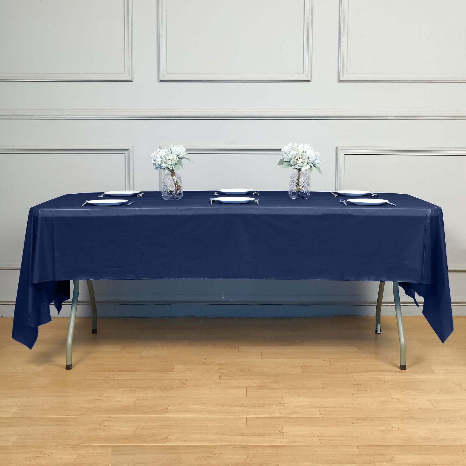 Navy Blue 5-Pack Disposable Plastic Rectangle Table Covers 54x108 - Ideal for Gatherings