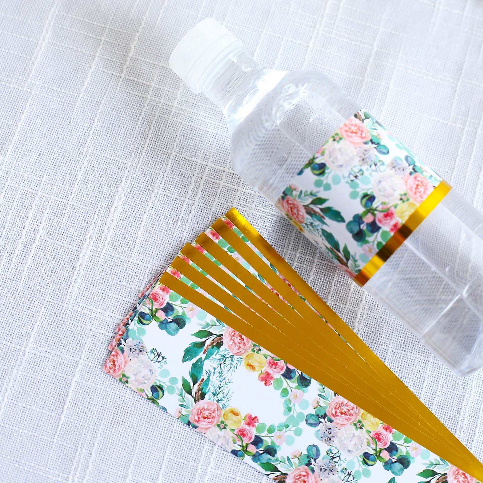 24-Pack Waterproof Water Bottle Labels: Peony Floral Design with Gold Trim in White & Pink