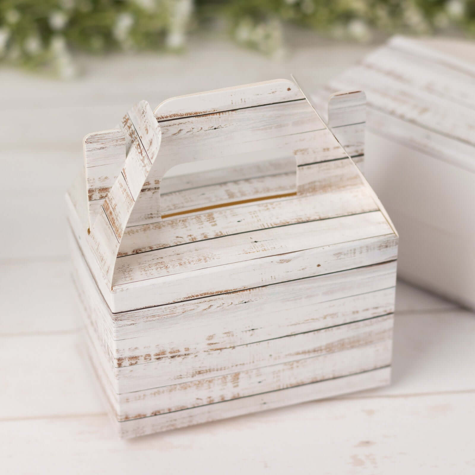 Get 25-Pack Rustic White Candy Gift Tote Gable Boxes with Wood Pattern