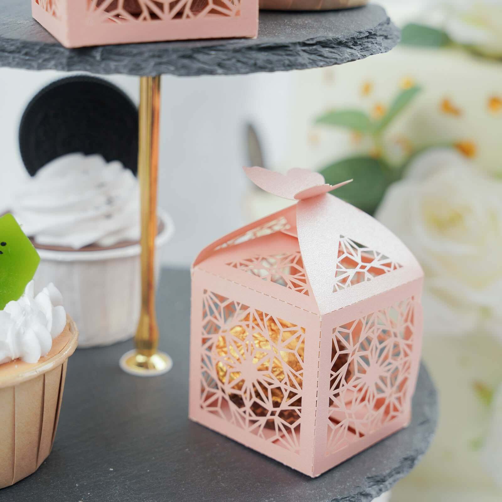 25-Piece Blush Pink Butterfly Laser-Cut Candy Gift Favor Boxes