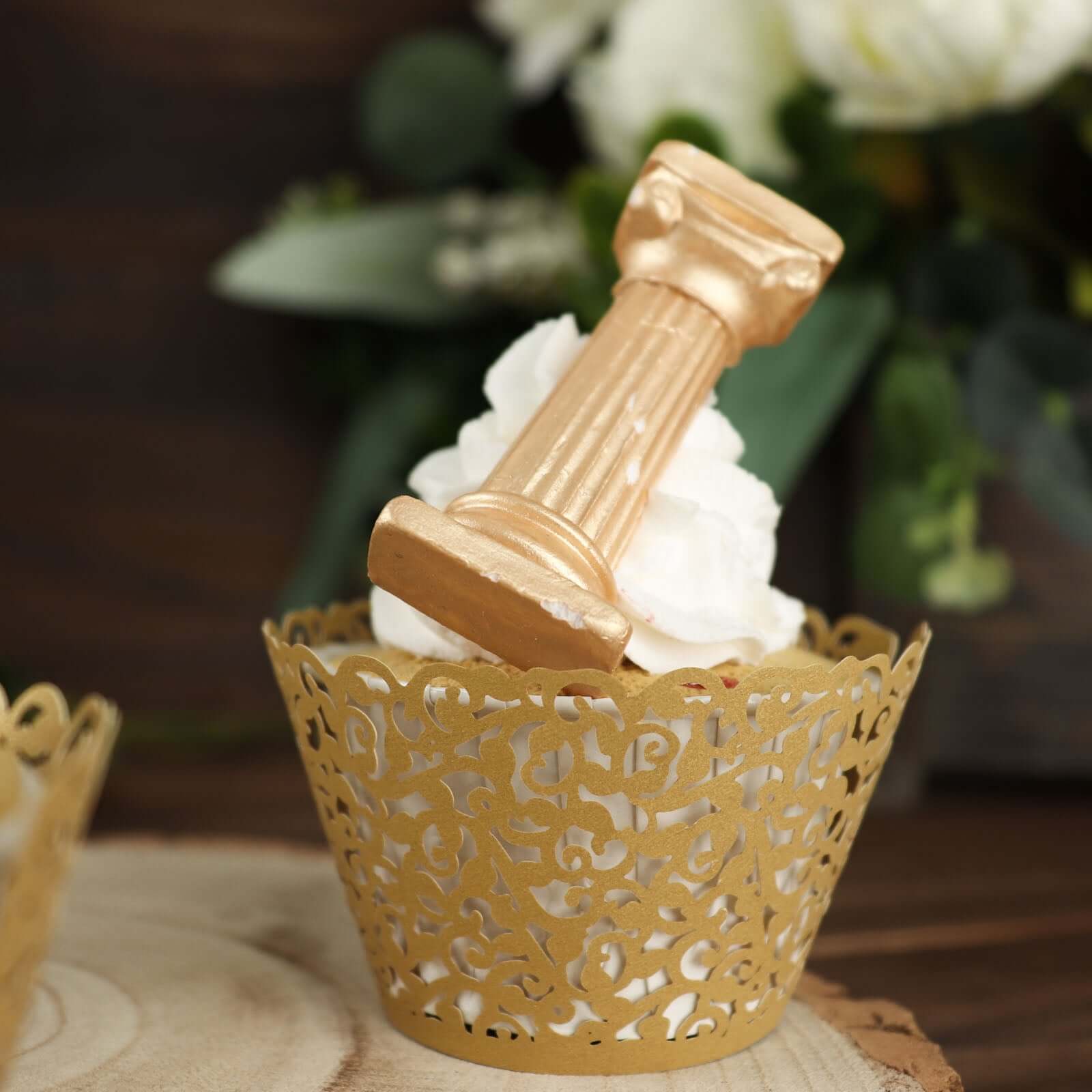 25-Piece Gold Lace Laser-Cut Paper Cupcake Wrappers for Event Baking