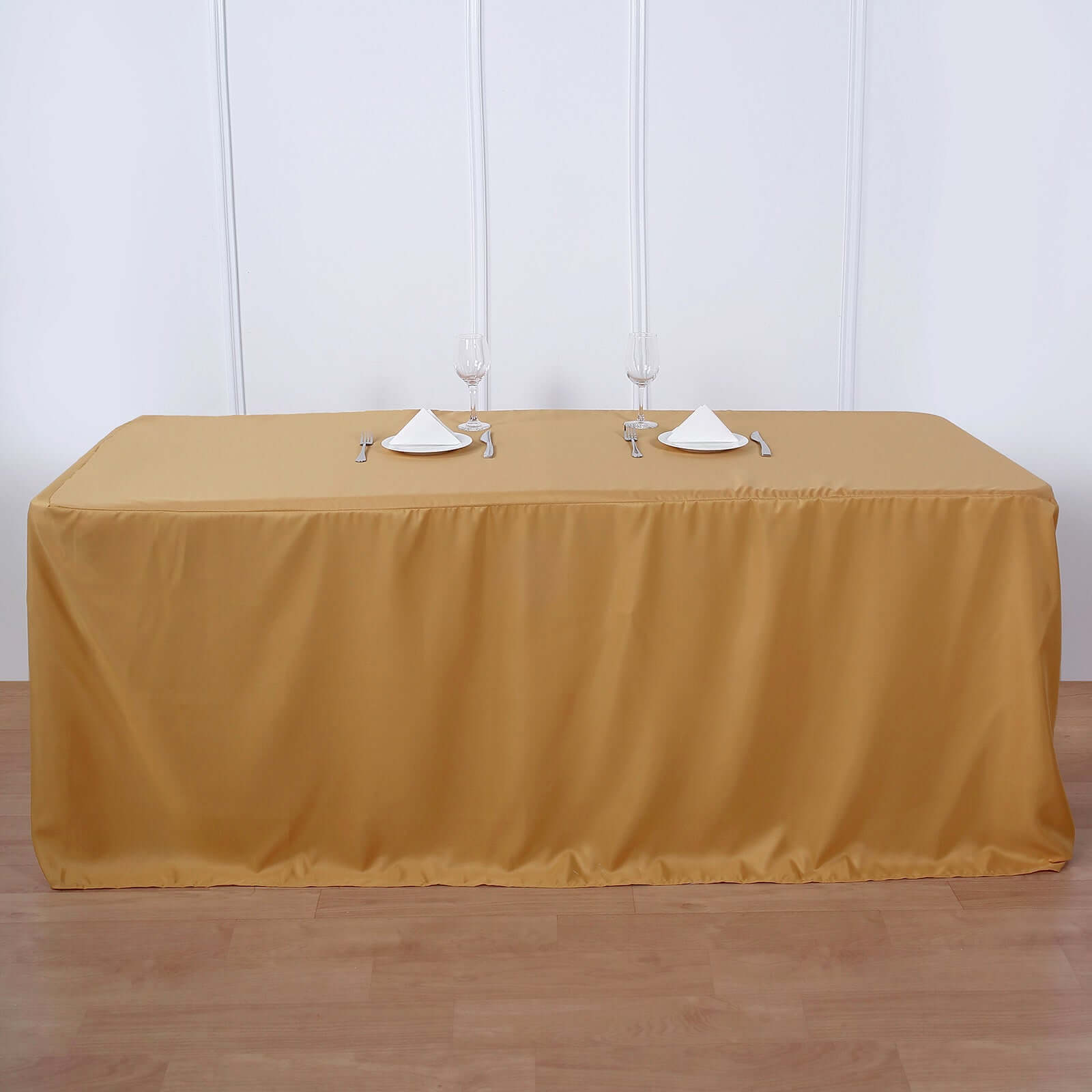 Gold Fitted Polyester 72x30 Rectangle Tablecloth - Durable for Events