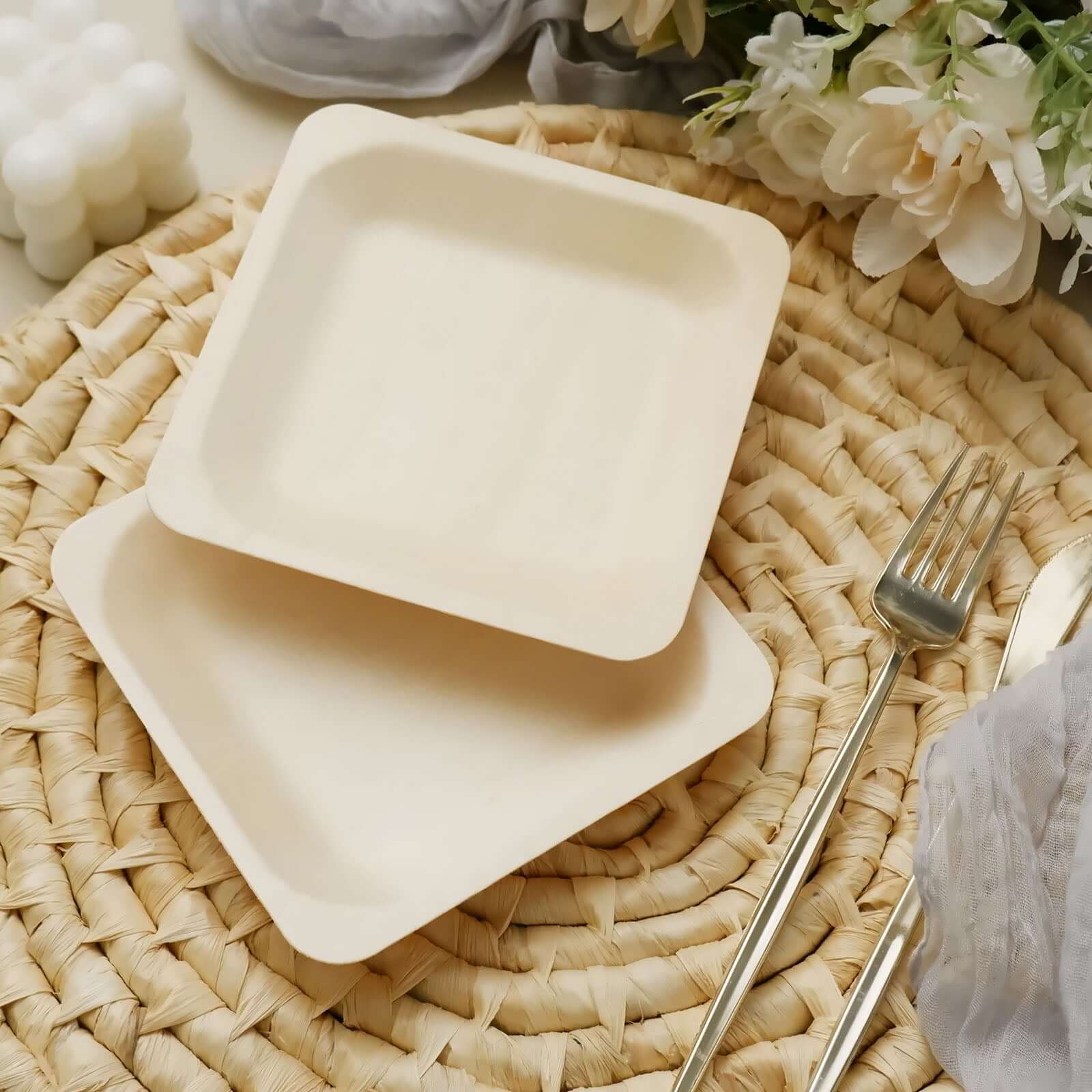 25-Piece Set of 6-Inch Square Eco-Friendly Birchwood Dessert and Appetizer Plates