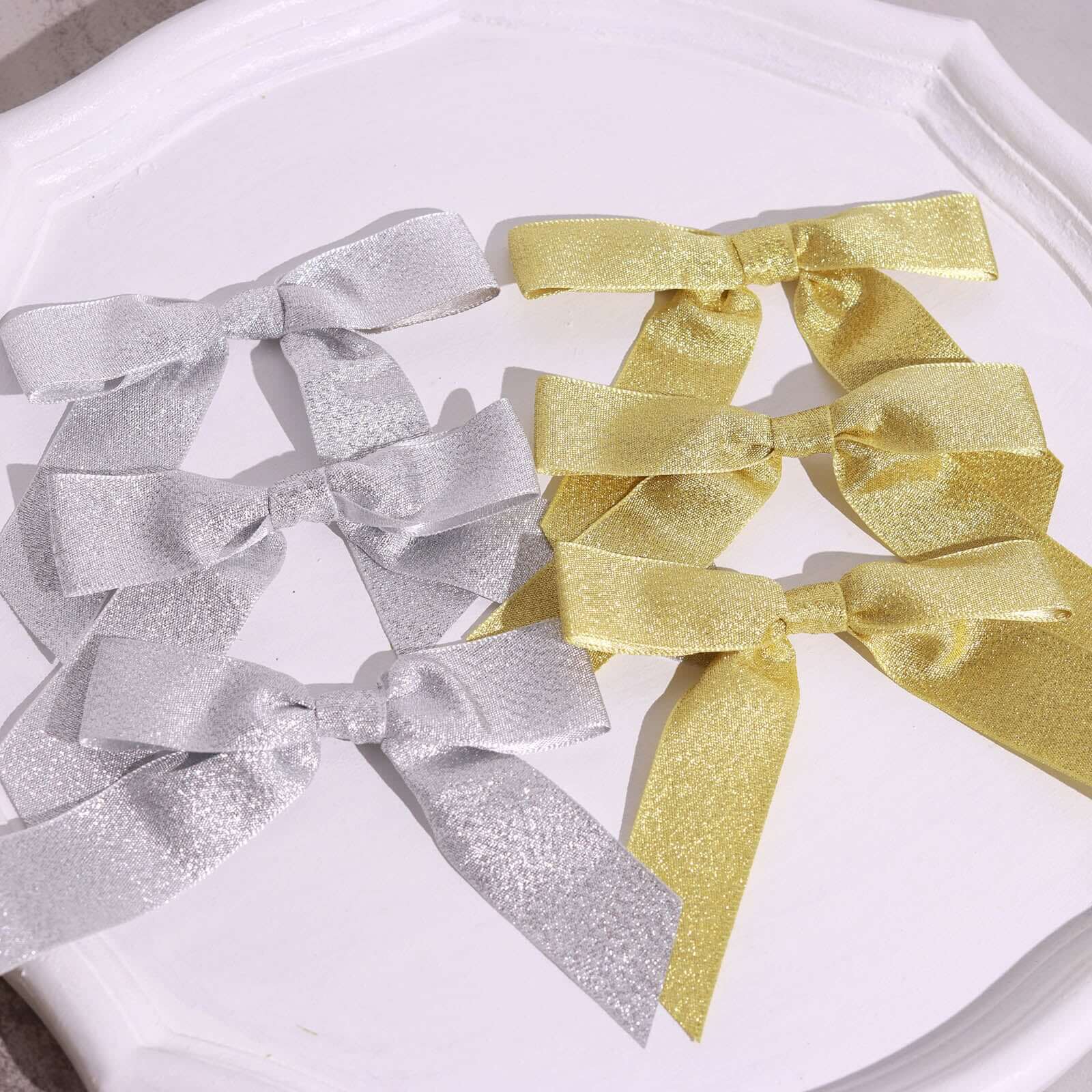 Hot Sale! 50 Pieces of 4-Inch Gold Glitter Nylon Ribbon Bows with Twist Ties for Gift Decor