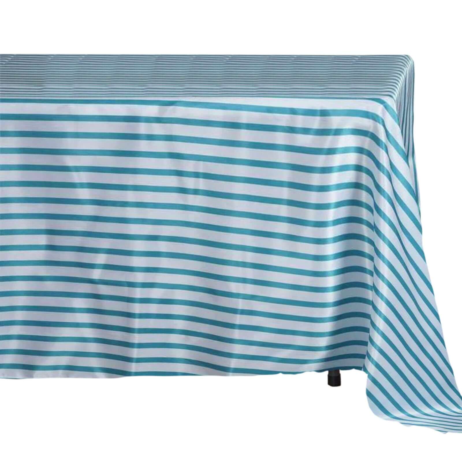 Hot Sale! White/Turquoise Stripe Satin Rectangle Tablecloth 60x126