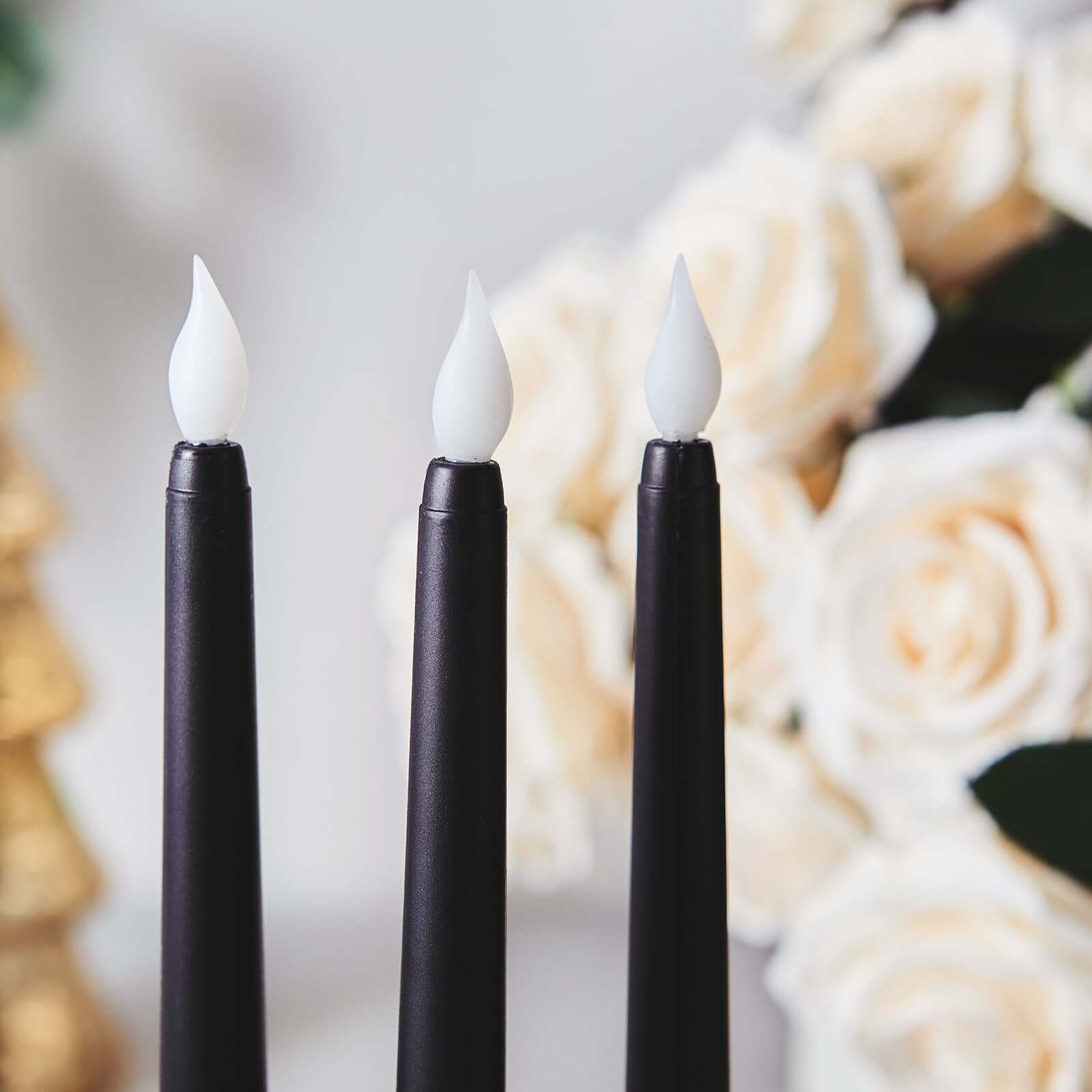 3-Pack Black Flameless Taper LED Decorative Candles with Warm Flickering Light - Ideal for Various Occasions
