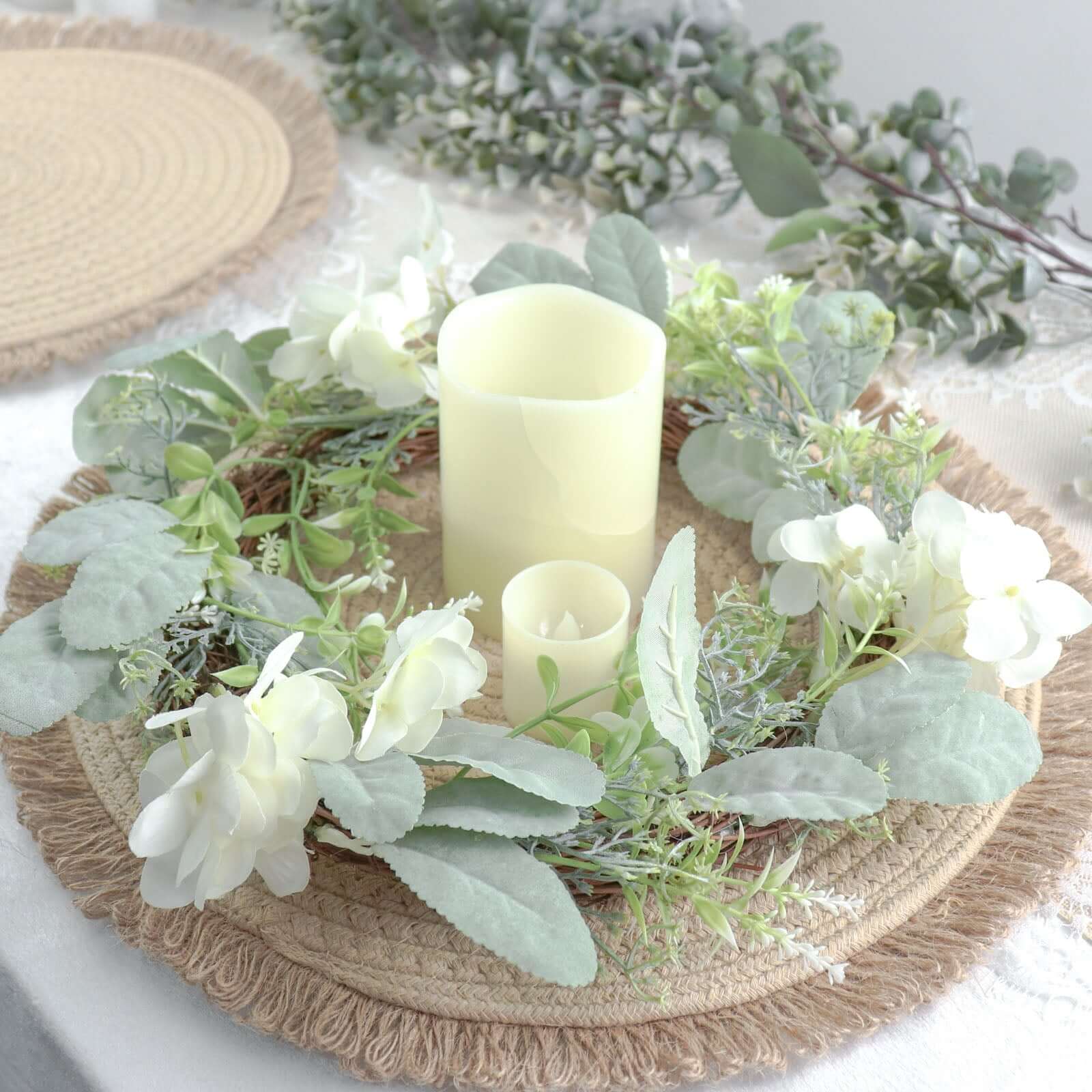 4-Pack Natural Rustic Burlap Jute Round Placemats with Fringed Edge - Farmhouse Style Table Decor