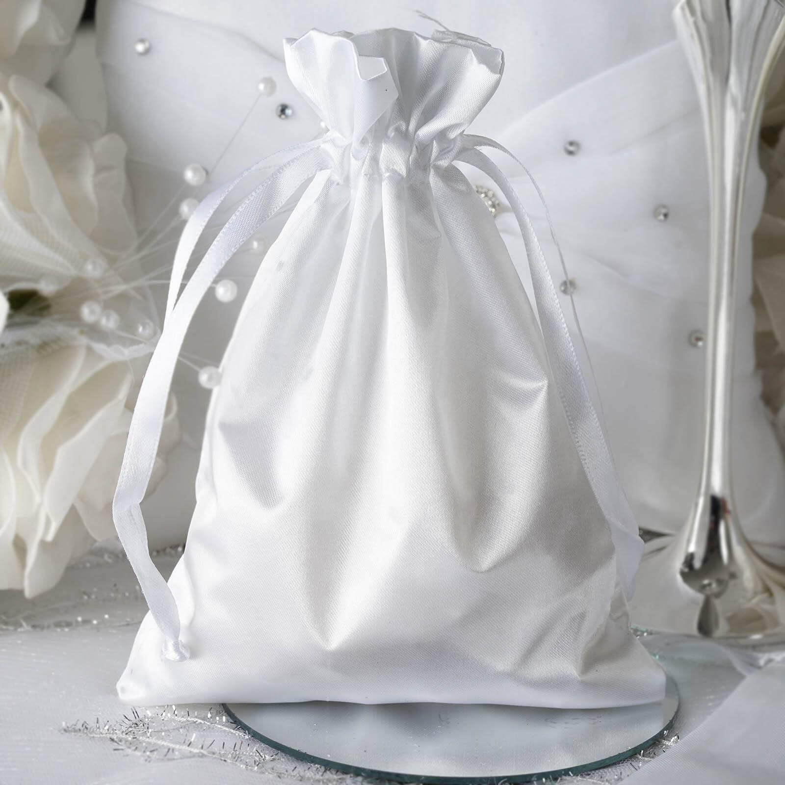Special Offer! 12-Piece Set of 5x7 White Satin Drawstring Bags for Wedding and Party Favors