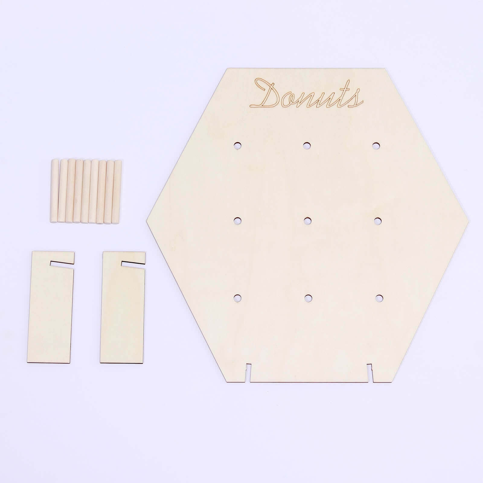 Rustic Detachable Wooden Hexagon Donut Wall Stand for Space-Saving Dessert Display